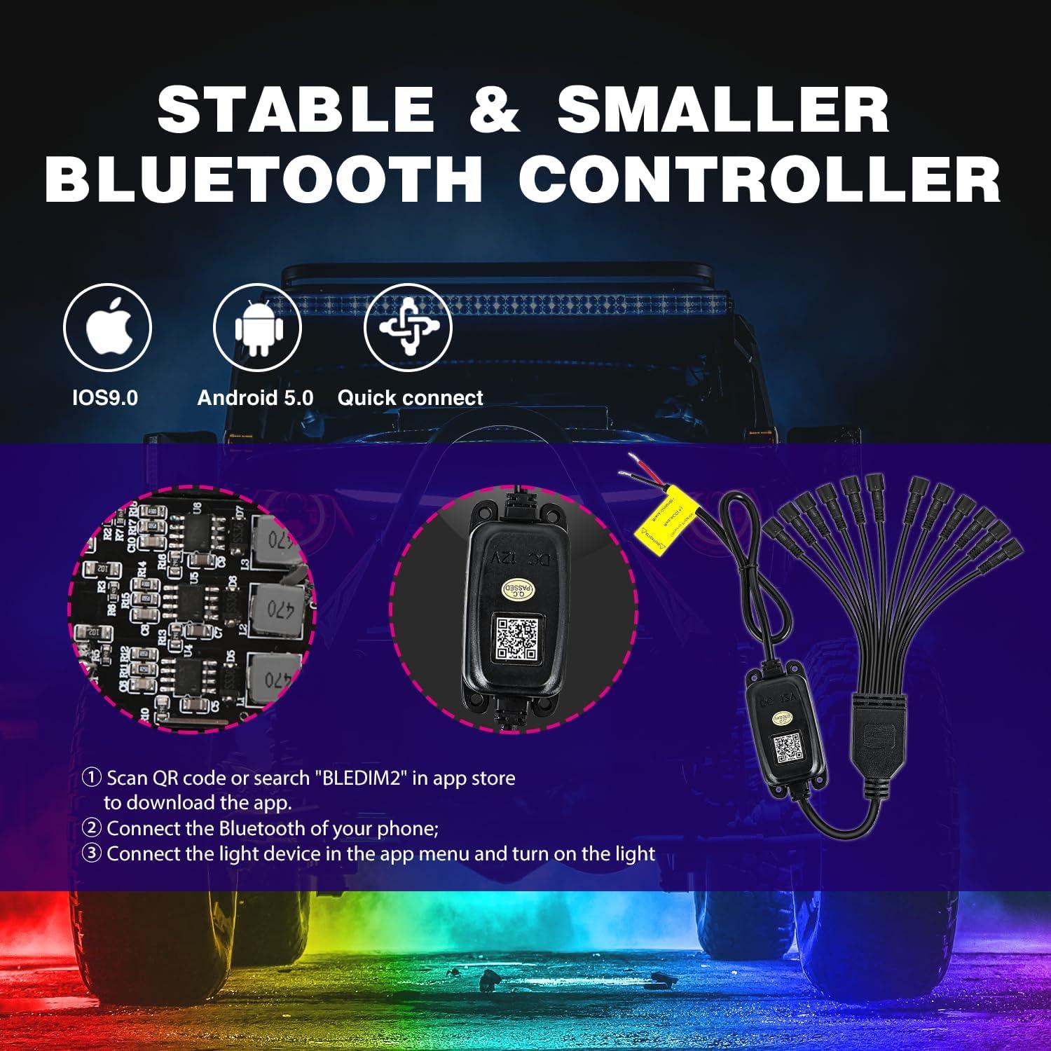 image:imageNilight RGB LED Rock Lights Kit 8 PCS Underglow Multicolor Neon Light Pod with Magnetic Base Bluetooth App Control Flashing Music Mode IP68 Wheel Well Light for Truck ATV UTV RZR SUVRGB 3LED