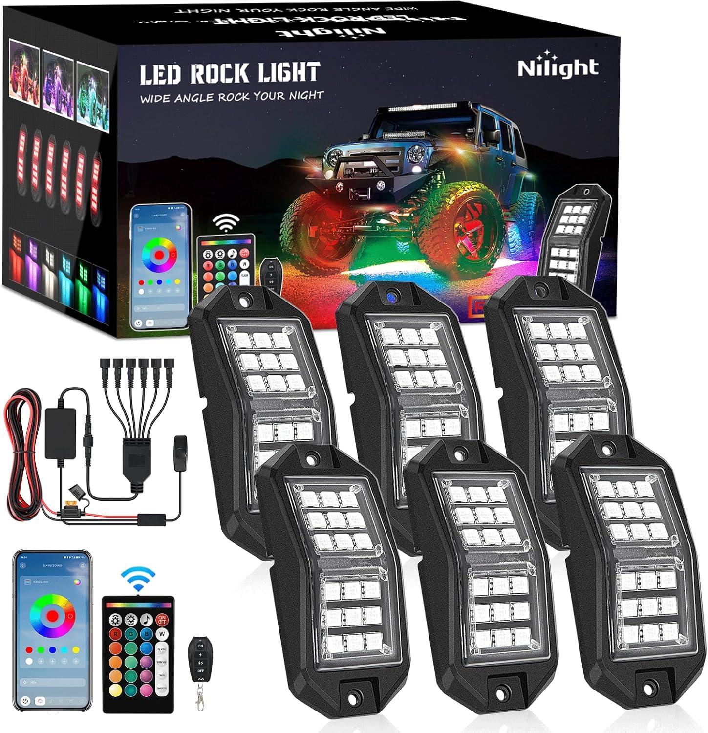 image:imageNilight RGB LED Rock Lights Kit 8 PCS Underglow Multicolor Neon Light Pod with Magnetic Base Bluetooth App Control Flashing Music Mode IP68 Wheel Well Light for Truck ATV UTV RZR SUVRGB 18LED