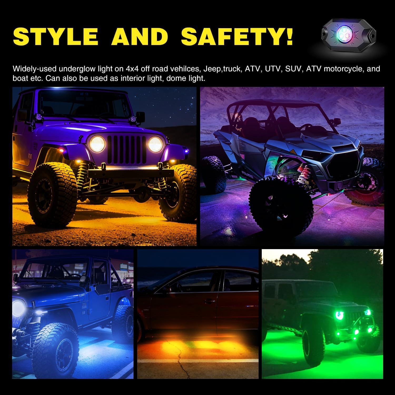 image:imageNilight RGB LED Rock Lights Kit 8 PCS Underglow Multicolor Neon Light Pod with Magnetic Base Bluetooth App Control Flashing Music Mode IP68 Wheel Well Light for Truck ATV UTV RZR SUVRGB 3LED