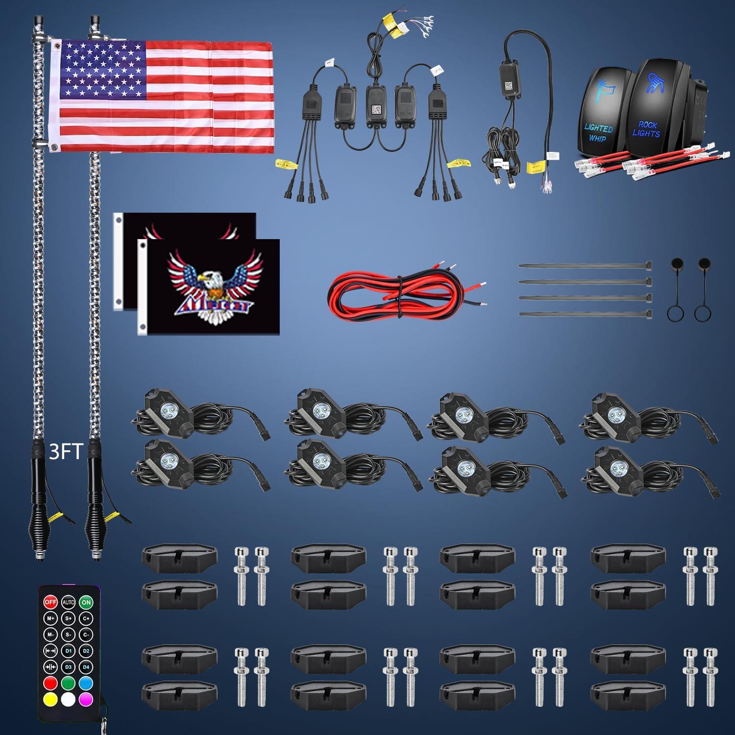 image:imageNilight RGB LED Rock Lights Kit 8 PCS Underglow Multicolor Neon Light Pod with Magnetic Base Bluetooth App Control Flashing Music Mode IP68 Wheel Well Light for Truck ATV UTV RZR SUVRGBWhipRock