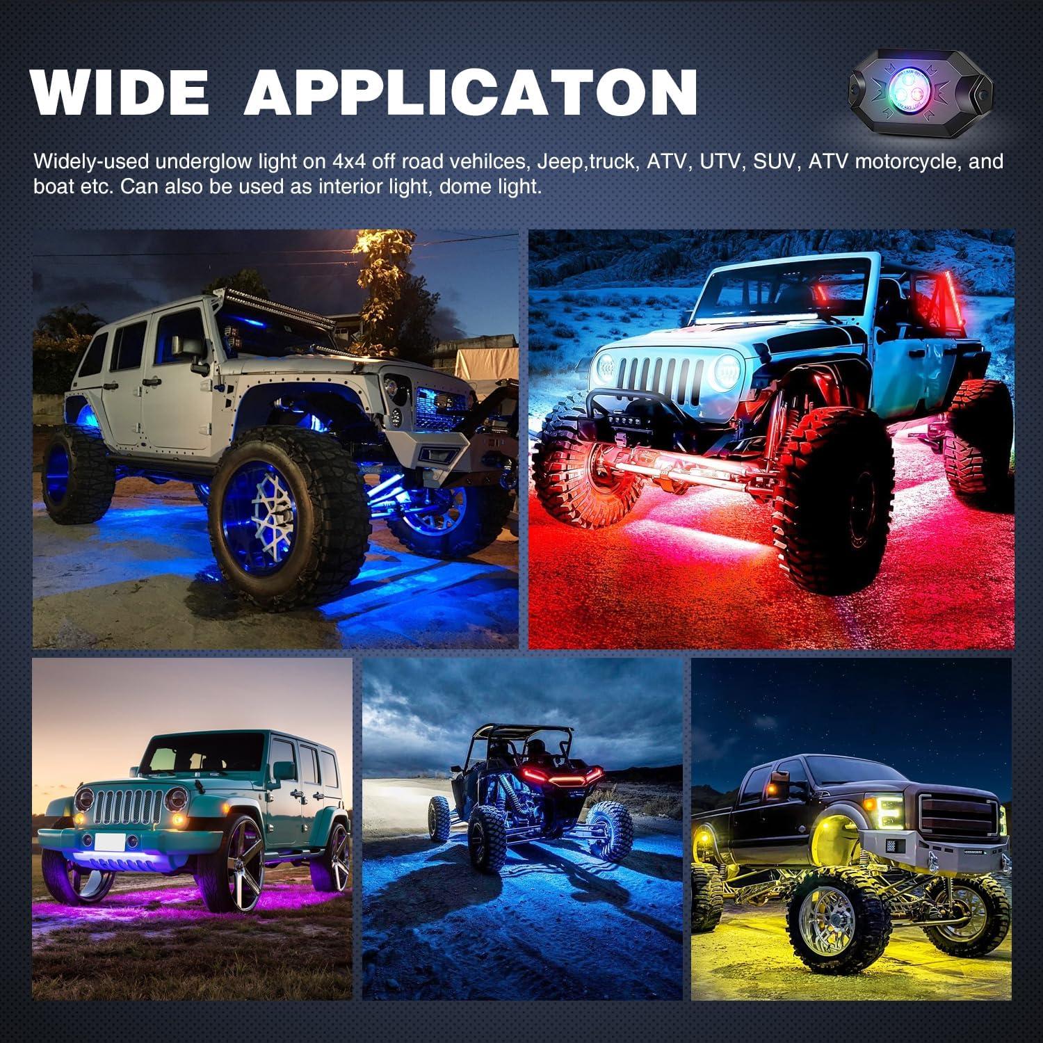 image:imageNilight RGB LED Rock Lights Kit 8 PCS Underglow Multicolor Neon Light Pod with Magnetic Base Bluetooth App Control Flashing Music Mode IP68 Wheel Well Light for Truck ATV UTV RZR SUVRGB 3LED wMagnetic base