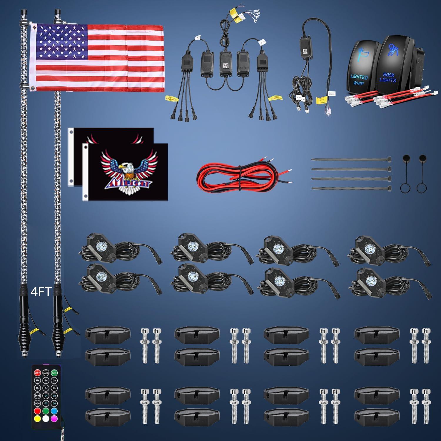 image:imageNilight RGB LED Rock Lights Kit 8 PCS Underglow Multicolor Neon Light Pod with Magnetic Base Bluetooth App Control Flashing Music Mode IP68 Wheel Well Light for Truck ATV UTV RZR SUVRGBWhipRock