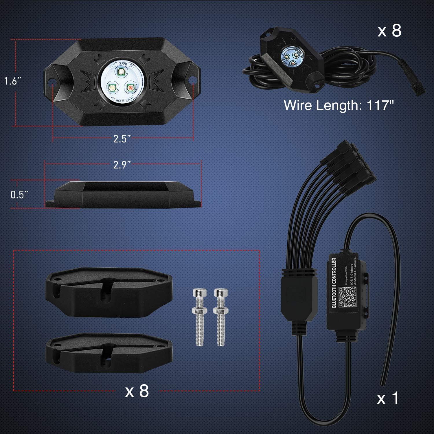 image:imageNilight RGB LED Rock Lights Kit 8 PCS Underglow Multicolor Neon Light Pod with Magnetic Base Bluetooth App Control Flashing Music Mode IP68 Wheel Well Light for Truck ATV UTV RZR SUVRGB 3LED