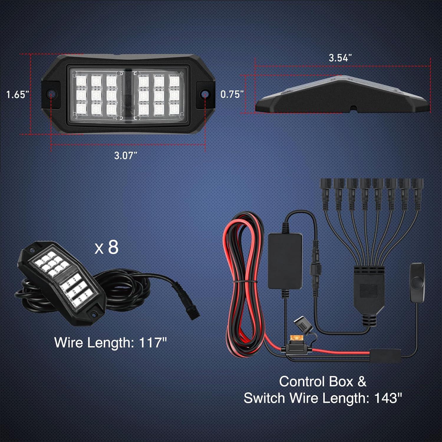 image:imageNilight RGB LED Rock Lights Kit 8 PCS Underglow Multicolor Neon Light Pod with Magnetic Base Bluetooth App Control Flashing Music Mode IP68 Wheel Well Light for Truck ATV UTV RZR SUVRGB 18LED
