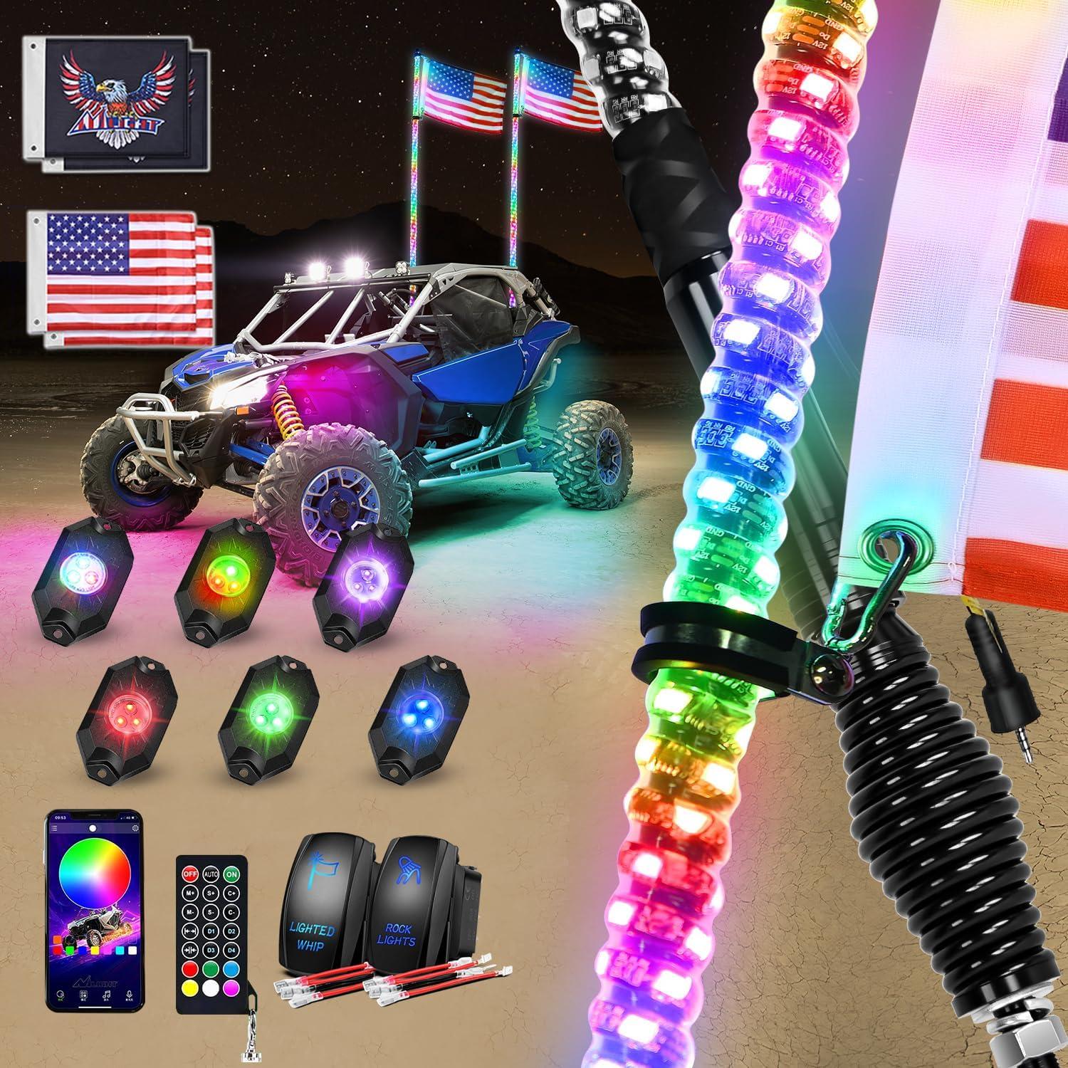 image:imageNilight RGB LED Rock Lights Kit 8 PCS Underglow Multicolor Neon Light Pod with Magnetic Base Bluetooth App Control Flashing Music Mode IP68 Wheel Well Light for Truck ATV UTV RZR SUVRGBWhipRock