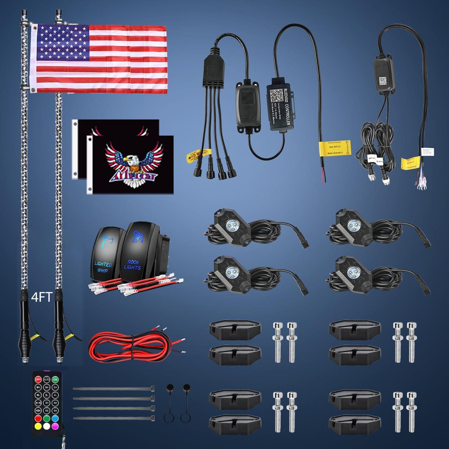 image:imageNilight RGB LED Rock Lights Kit 8 PCS Underglow Multicolor Neon Light Pod with Magnetic Base Bluetooth App Control Flashing Music Mode IP68 Wheel Well Light for Truck ATV UTV RZR SUVRGBWhipRock