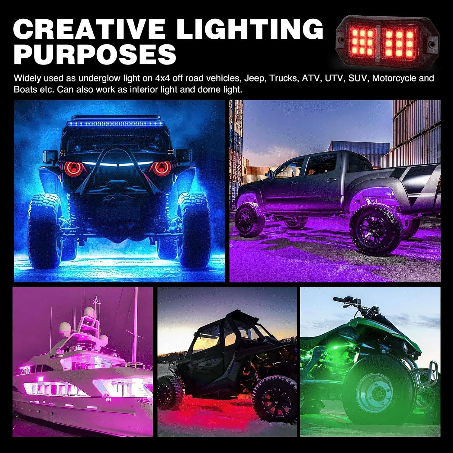image:imageNilight RGB LED Rock Lights Kit 8 PCS Underglow Multicolor Neon Light Pod with Magnetic Base Bluetooth App Control Flashing Music Mode IP68 Wheel Well Light for Truck ATV UTV RZR SUVRGB 18LED