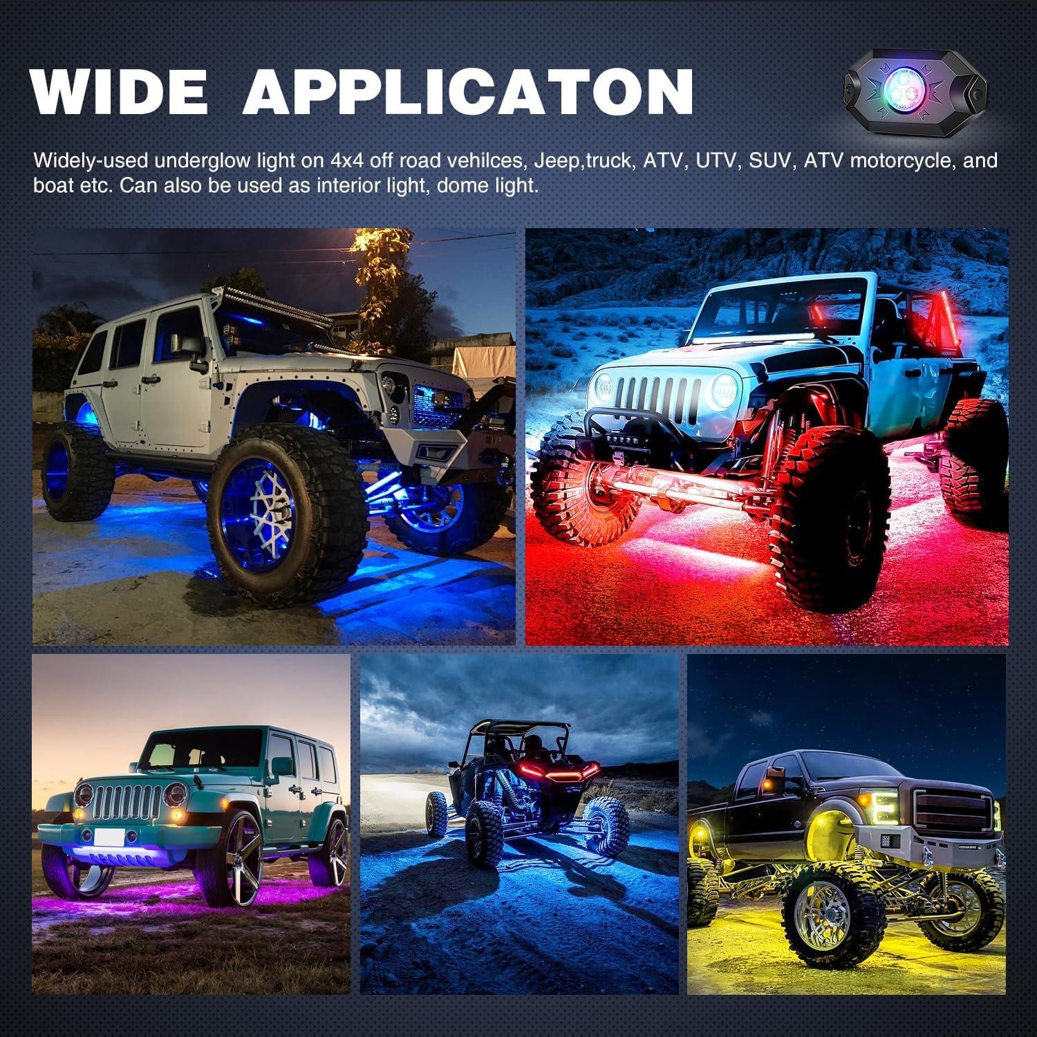 image:imageNilight RGB LED Rock Lights Kit 8 PCS Underglow Multicolor Neon Light Pod with Magnetic Base Bluetooth App Control Flashing Music Mode IP68 Wheel Well Light for Truck ATV UTV RZR SUVRGB 3LED wMagnetic base