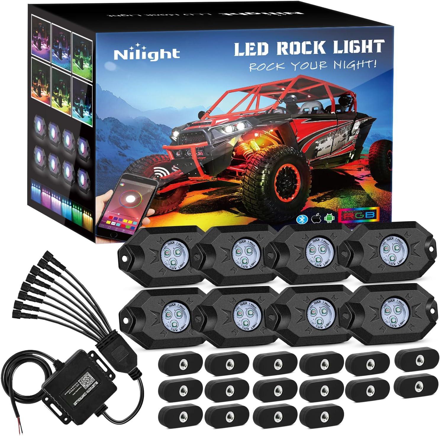image:imageNilight RGB LED Rock Lights Kit 8 PCS Underglow Multicolor Neon Light Pod with Magnetic Base Bluetooth App Control Flashing Music Mode IP68 Wheel Well Light for Truck ATV UTV RZR SUVRGB 3LED wMagnetic base