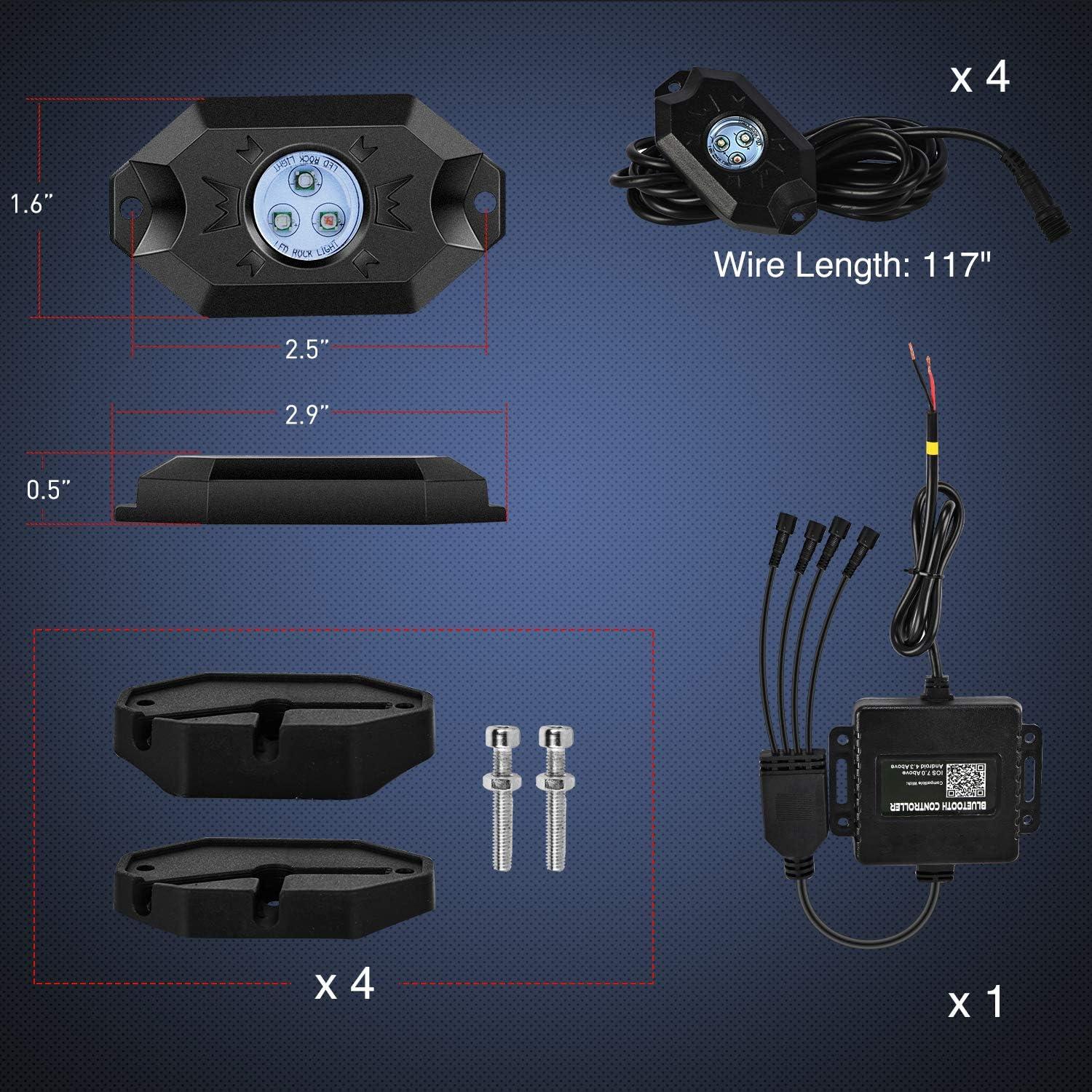 image:imageNilight RGB LED Rock Lights Kit 8 PCS Underglow Multicolor Neon Light Pod with Magnetic Base Bluetooth App Control Flashing Music Mode IP68 Wheel Well Light for Truck ATV UTV RZR SUVRGB 3LED