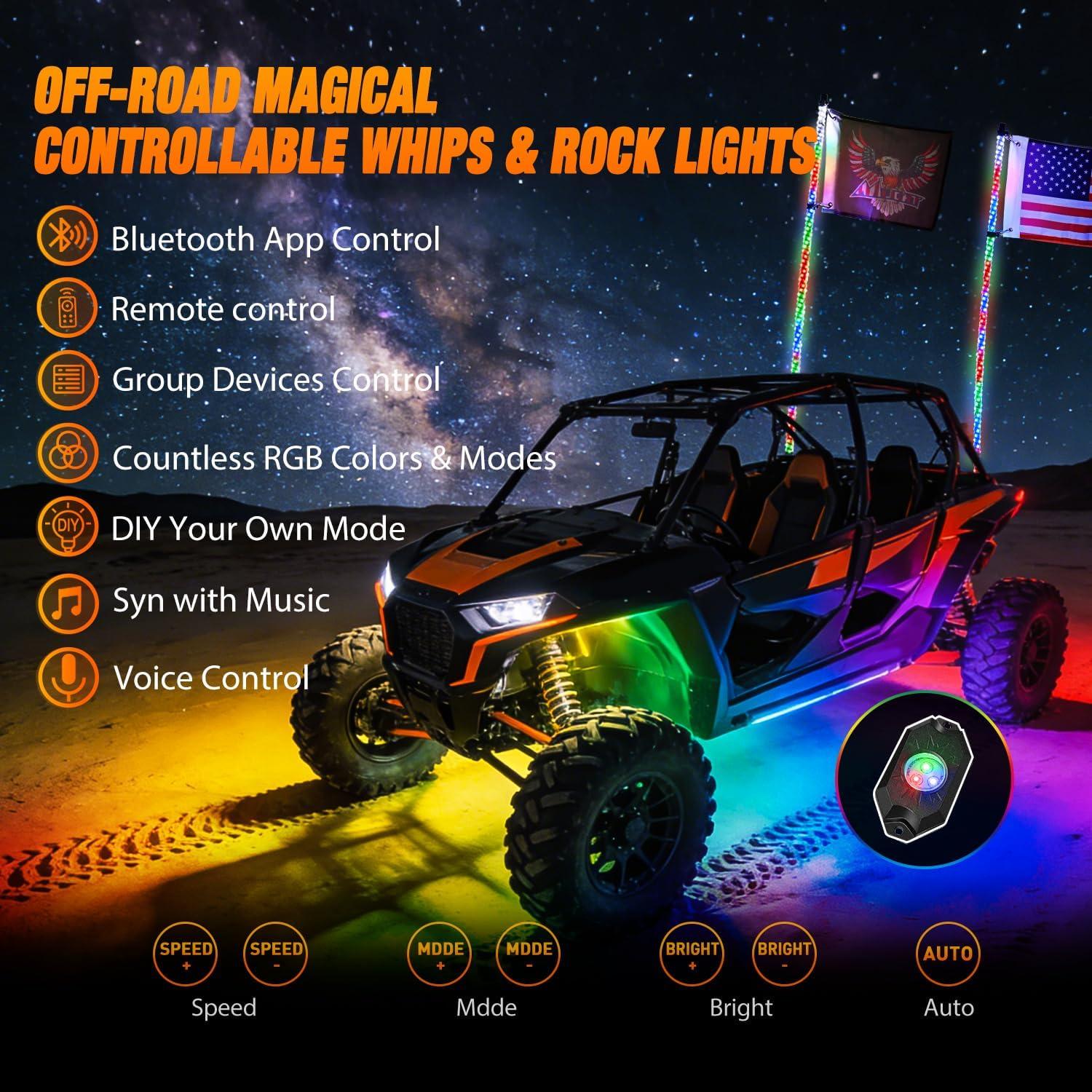 image:imageNilight RGB LED Rock Lights Kit 8 PCS Underglow Multicolor Neon Light Pod with Magnetic Base Bluetooth App Control Flashing Music Mode IP68 Wheel Well Light for Truck ATV UTV RZR SUVRGBWhipRock