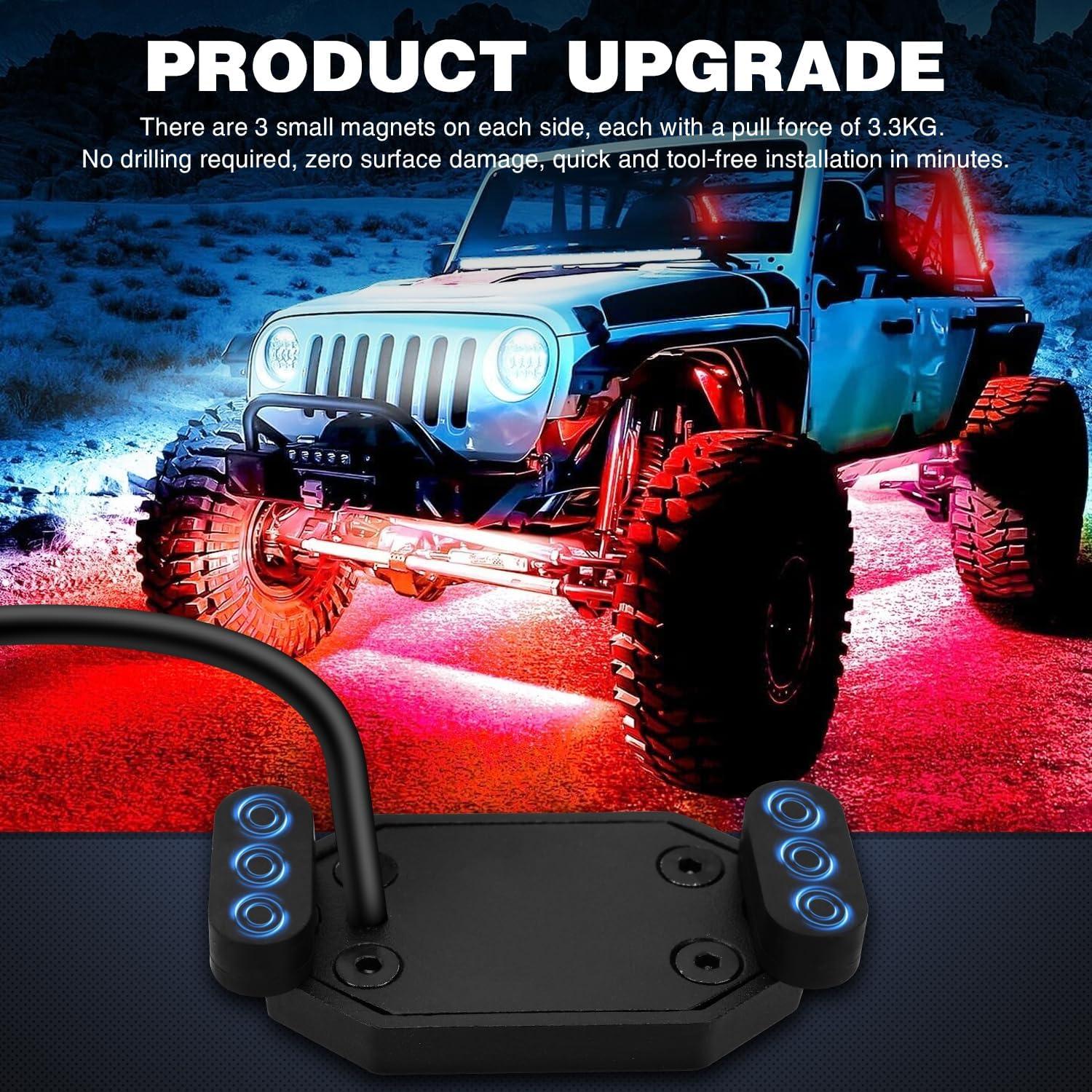 image:imageNilight RGB LED Rock Lights Kit 8 PCS Underglow Multicolor Neon Light Pod with Magnetic Base Bluetooth App Control Flashing Music Mode IP68 Wheel Well Light for Truck ATV UTV RZR SUVRGB 3LED wMagnetic base