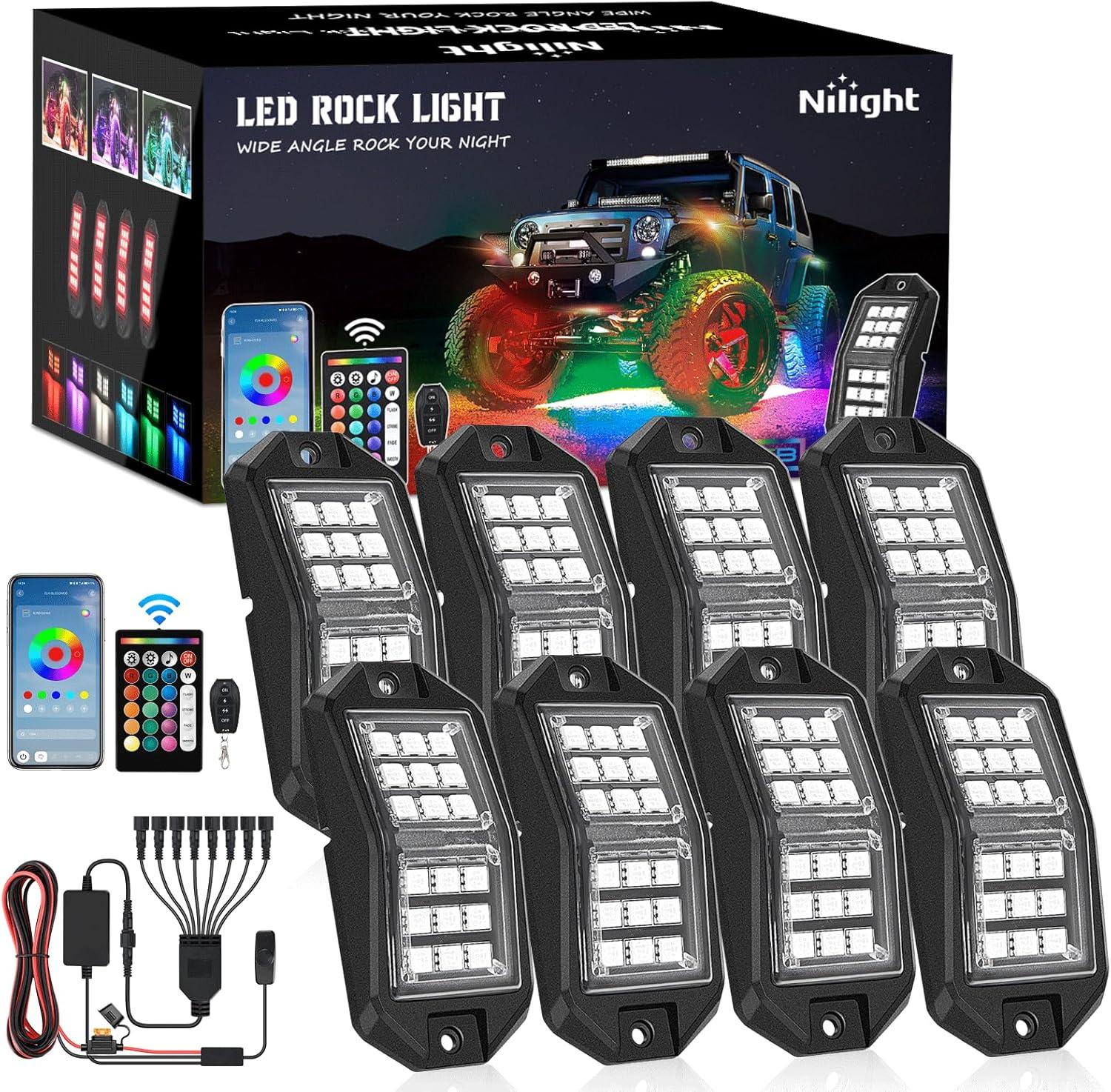 image:imageNilight RGB LED Rock Lights Kit 8 PCS Underglow Multicolor Neon Light Pod with Magnetic Base Bluetooth App Control Flashing Music Mode IP68 Wheel Well Light for Truck ATV UTV RZR SUVRGB 18LED