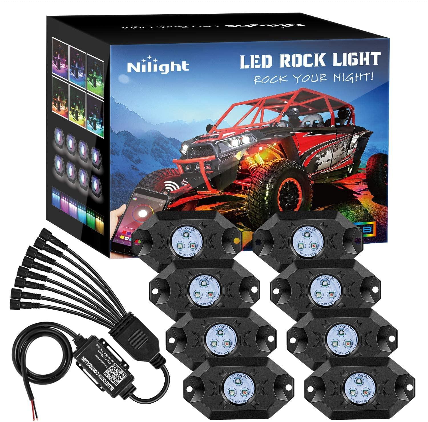 image:imageNilight RGB LED Rock Lights Kit 8 PCS Underglow Multicolor Neon Light Pod with Magnetic Base Bluetooth App Control Flashing Music Mode IP68 Wheel Well Light for Truck ATV UTV RZR SUVRGB 3LED