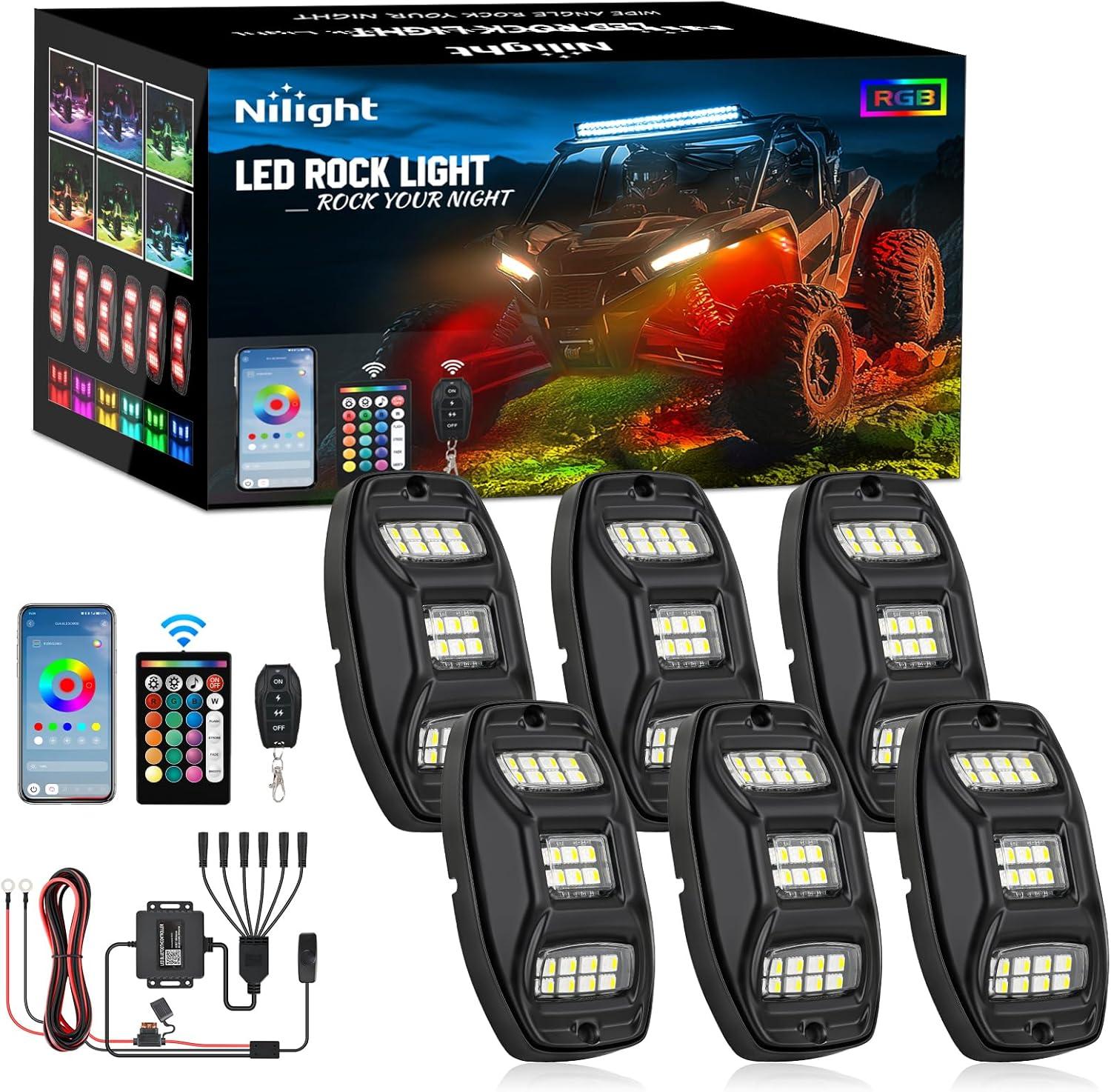 image:imageNilight RGB LED Rock Lights Kit 8 PCS Underglow Multicolor Neon Light Pod with Magnetic Base Bluetooth App Control Flashing Music Mode IP68 Wheel Well Light for Truck ATV UTV RZR SUVRGBW 22LED