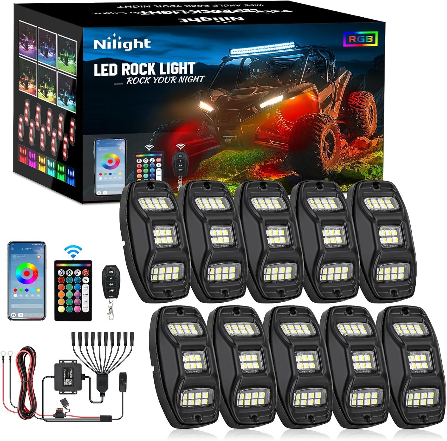 image:imageNilight RGB LED Rock Lights Kit 8 PCS Underglow Multicolor Neon Light Pod with Magnetic Base Bluetooth App Control Flashing Music Mode IP68 Wheel Well Light for Truck ATV UTV RZR SUVRGBW 22LED