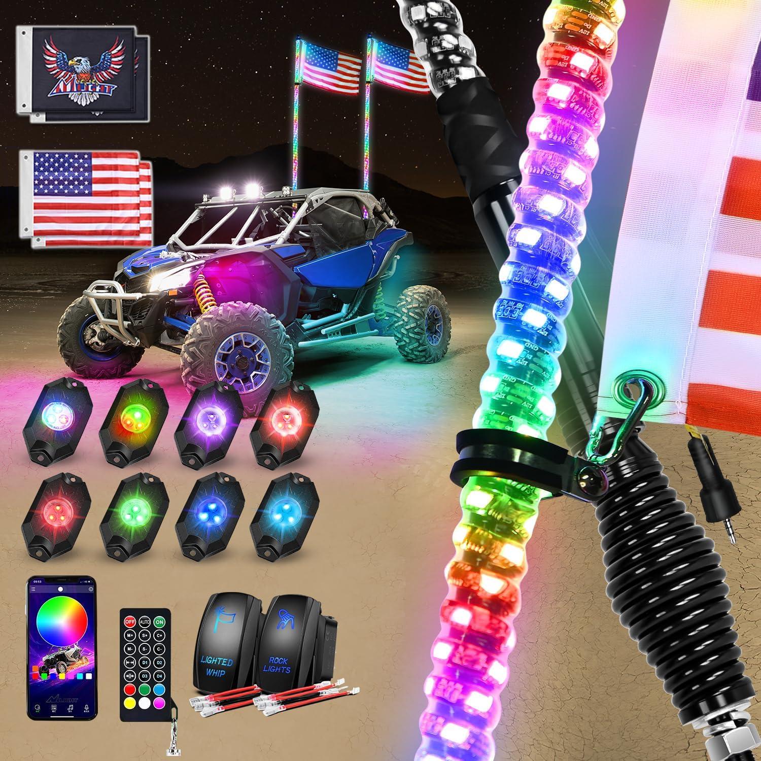 image:imageNilight RGB LED Rock Lights Kit 8 PCS Underglow Multicolor Neon Light Pod with Magnetic Base Bluetooth App Control Flashing Music Mode IP68 Wheel Well Light for Truck ATV UTV RZR SUVRGBWhipRock