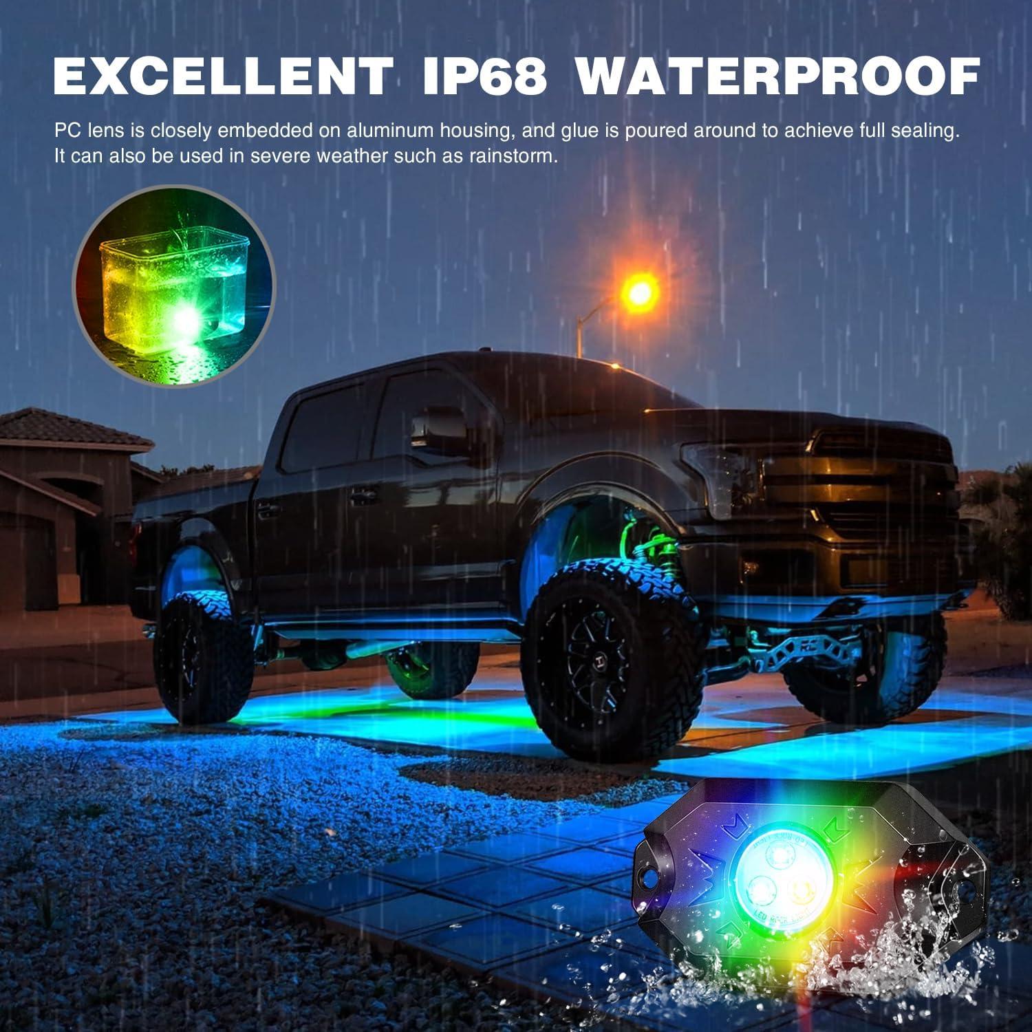 image:imageNilight RGB LED Rock Lights Kit 8 PCS Underglow Multicolor Neon Light Pod with Magnetic Base Bluetooth App Control Flashing Music Mode IP68 Wheel Well Light for Truck ATV UTV RZR SUVRGB 3LED wMagnetic base