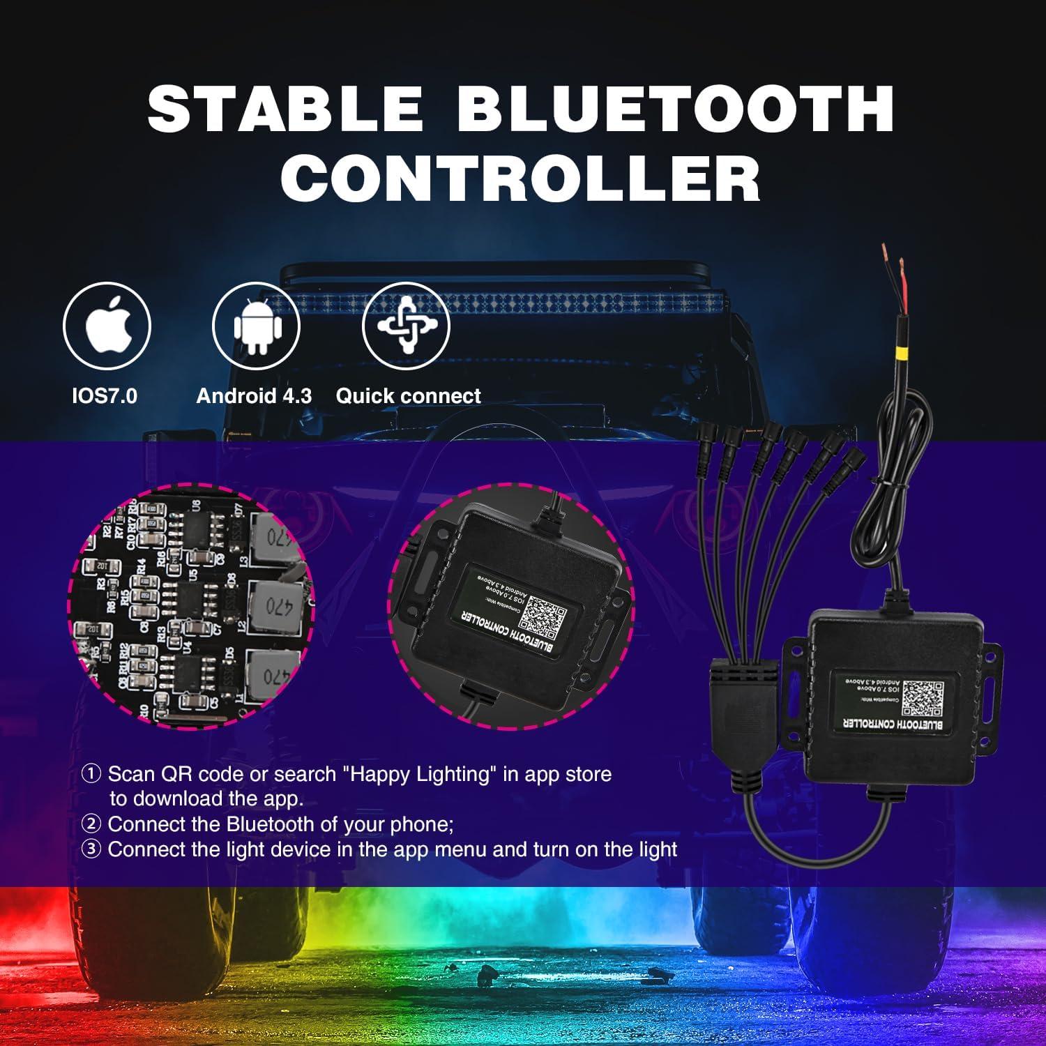 image:imageNilight RGB LED Rock Lights Kit 8 PCS Underglow Multicolor Neon Light Pod with Magnetic Base Bluetooth App Control Flashing Music Mode IP68 Wheel Well Light for Truck ATV UTV RZR SUVRGB 3LED