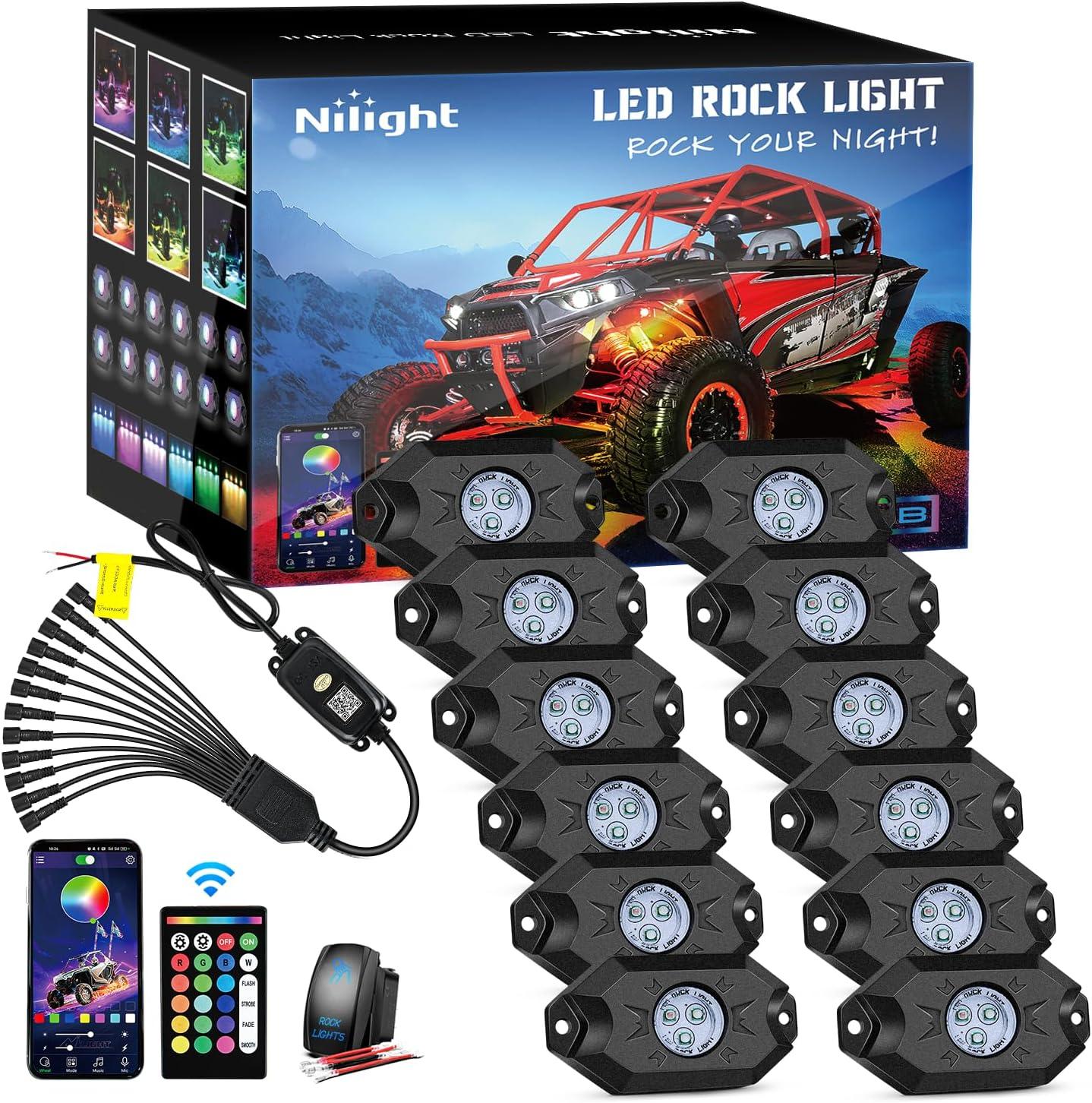 image:imageNilight RGB LED Rock Lights Kit 8 PCS Underglow Multicolor Neon Light Pod with Magnetic Base Bluetooth App Control Flashing Music Mode IP68 Wheel Well Light for Truck ATV UTV RZR SUVRGB 3LED