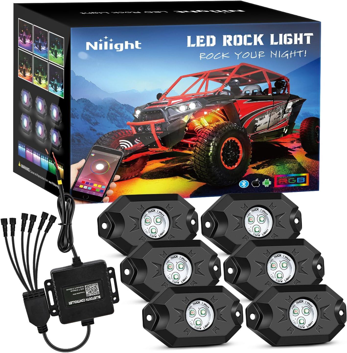image:imageNilight RGB LED Rock Lights Kit 8 PCS Underglow Multicolor Neon Light Pod with Magnetic Base Bluetooth App Control Flashing Music Mode IP68 Wheel Well Light for Truck ATV UTV RZR SUVRGB 3LED