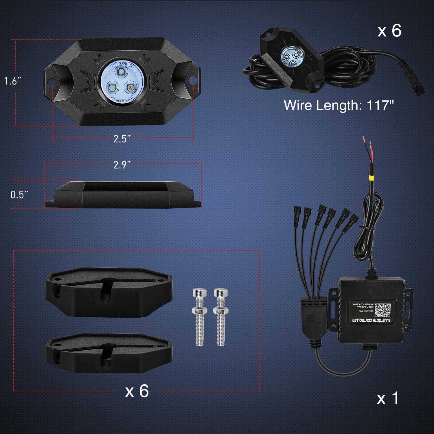 image:imageNilight RGB LED Rock Lights Kit 8 PCS Underglow Multicolor Neon Light Pod with Magnetic Base Bluetooth App Control Flashing Music Mode IP68 Wheel Well Light for Truck ATV UTV RZR SUVRGB 3LED