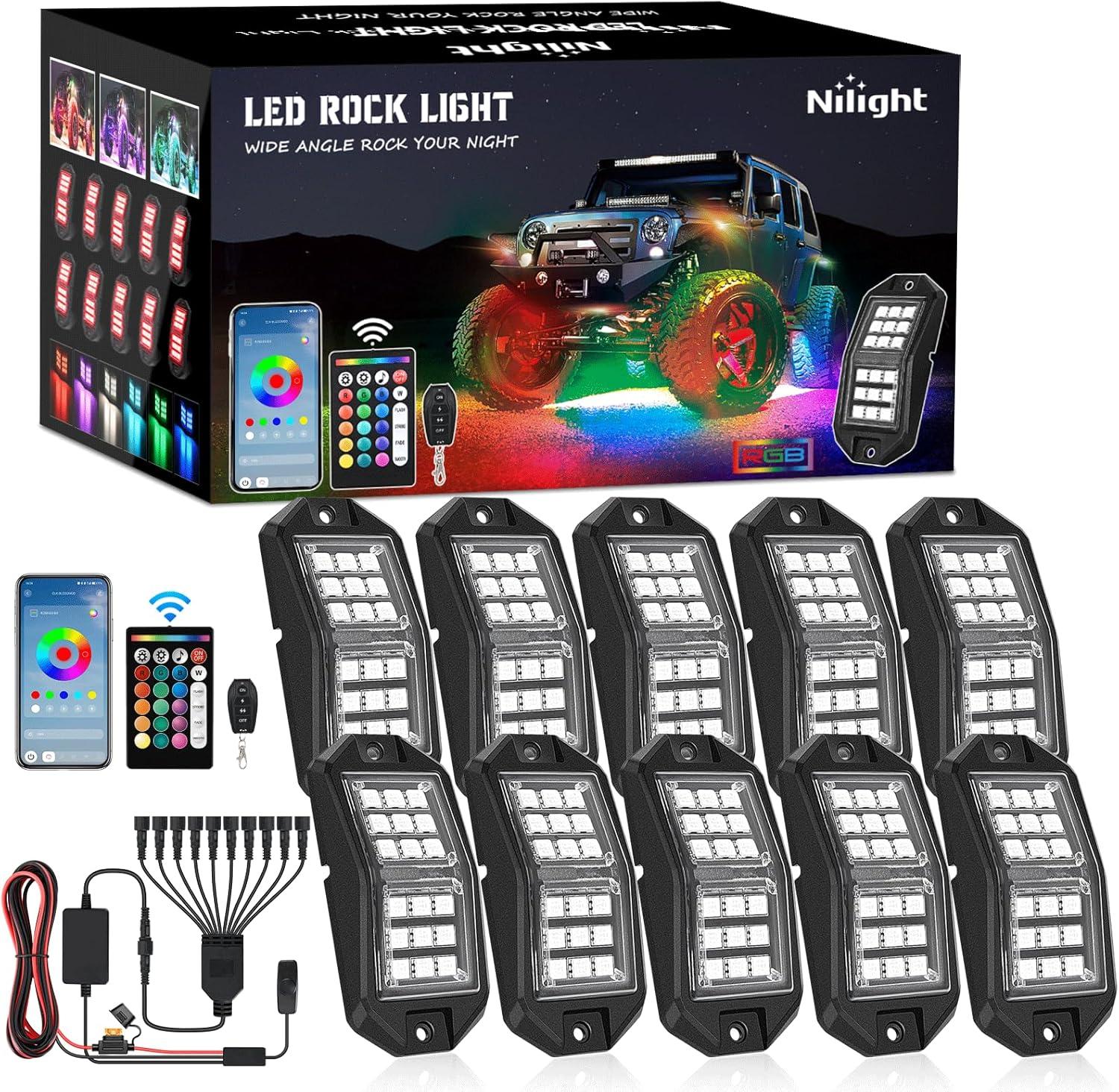 image:imageNilight RGB LED Rock Lights Kit 8 PCS Underglow Multicolor Neon Light Pod with Magnetic Base Bluetooth App Control Flashing Music Mode IP68 Wheel Well Light for Truck ATV UTV RZR SUVRGB 18LED