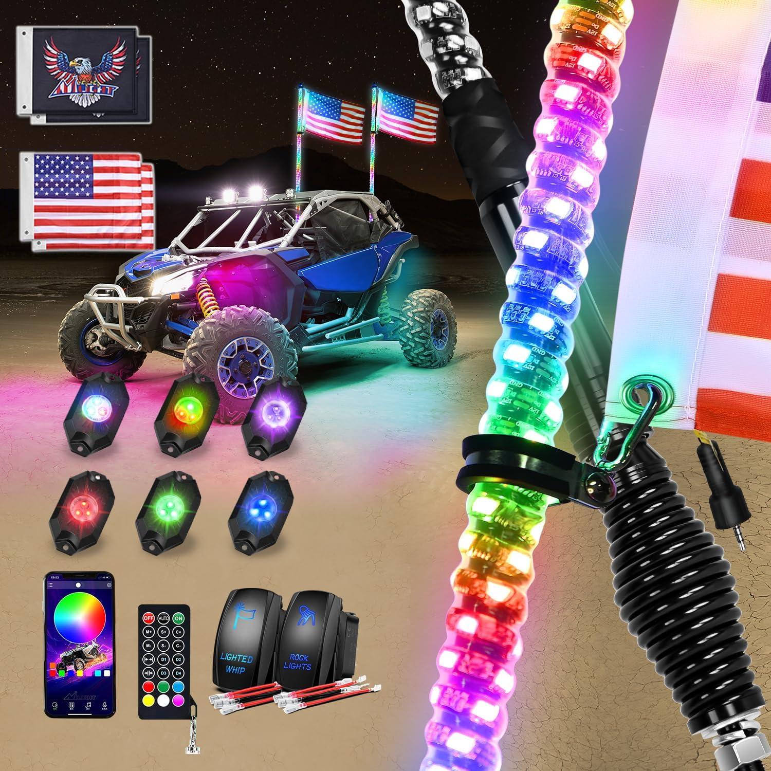 image:imageNilight RGB LED Rock Lights Kit 8 PCS Underglow Multicolor Neon Light Pod with Magnetic Base Bluetooth App Control Flashing Music Mode IP68 Wheel Well Light for Truck ATV UTV RZR SUVRGBWhipRock