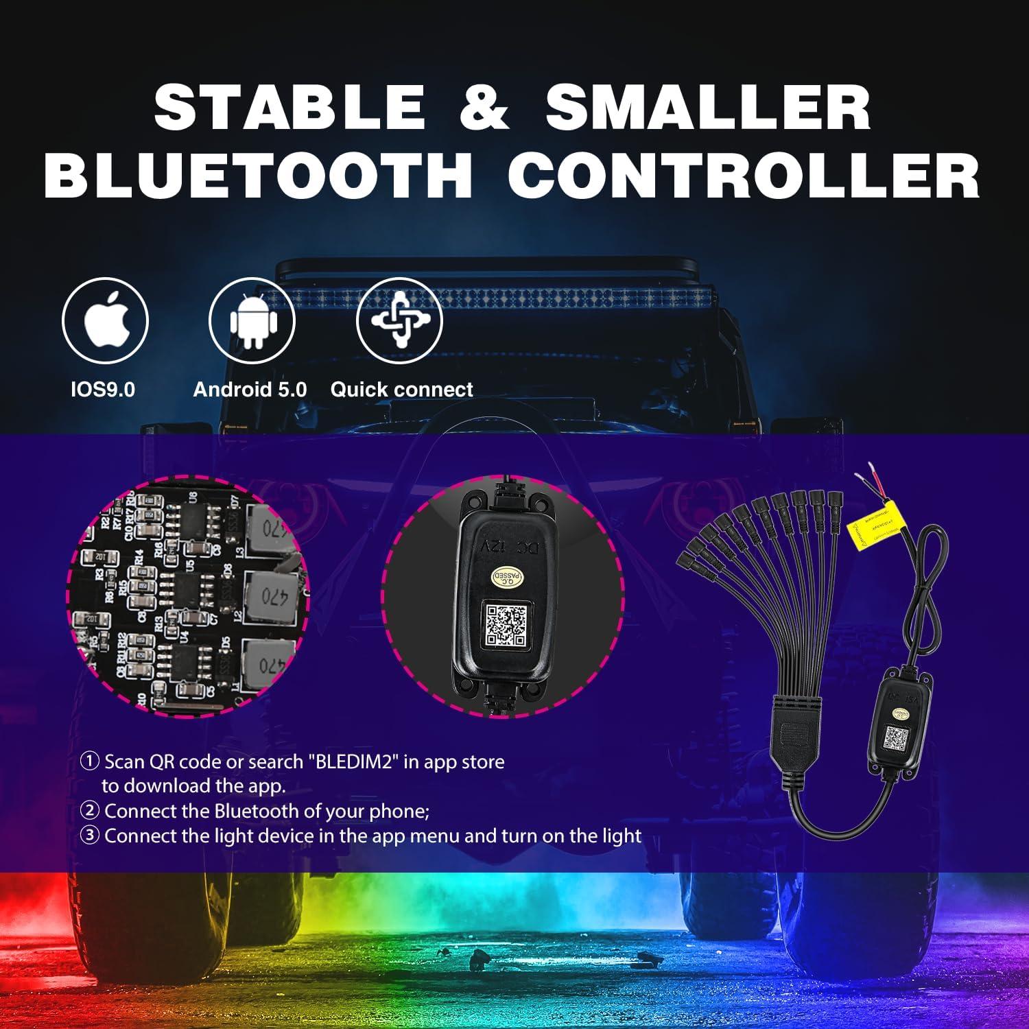 image:imageNilight RGB LED Rock Lights Kit 8 PCS Underglow Multicolor Neon Light Pod with Magnetic Base Bluetooth App Control Flashing Music Mode IP68 Wheel Well Light for Truck ATV UTV RZR SUVRGB 3LED