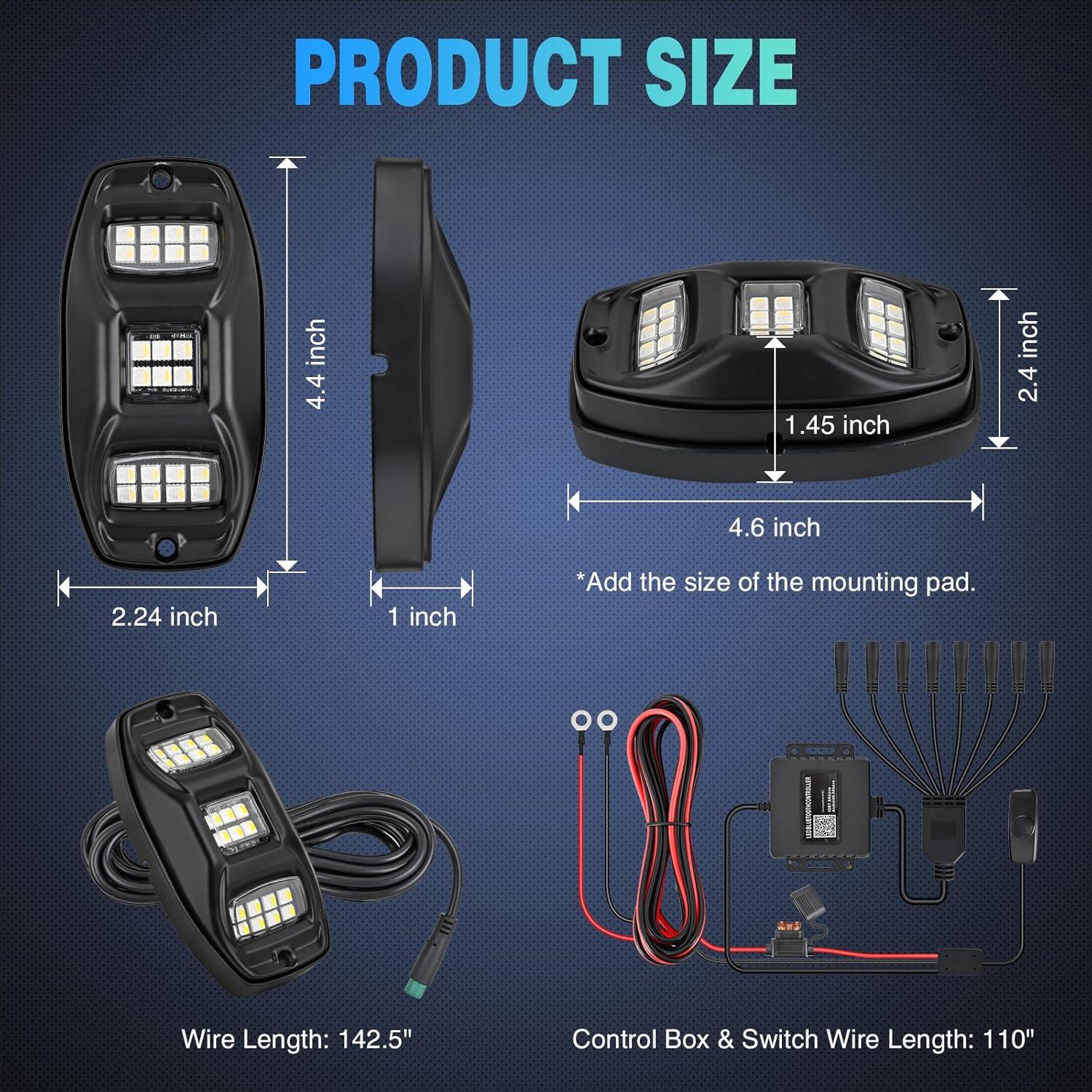 image:imageNilight RGB LED Rock Lights Kit 8 PCS Underglow Multicolor Neon Light Pod with Magnetic Base Bluetooth App Control Flashing Music Mode IP68 Wheel Well Light for Truck ATV UTV RZR SUVRGBW 22LED