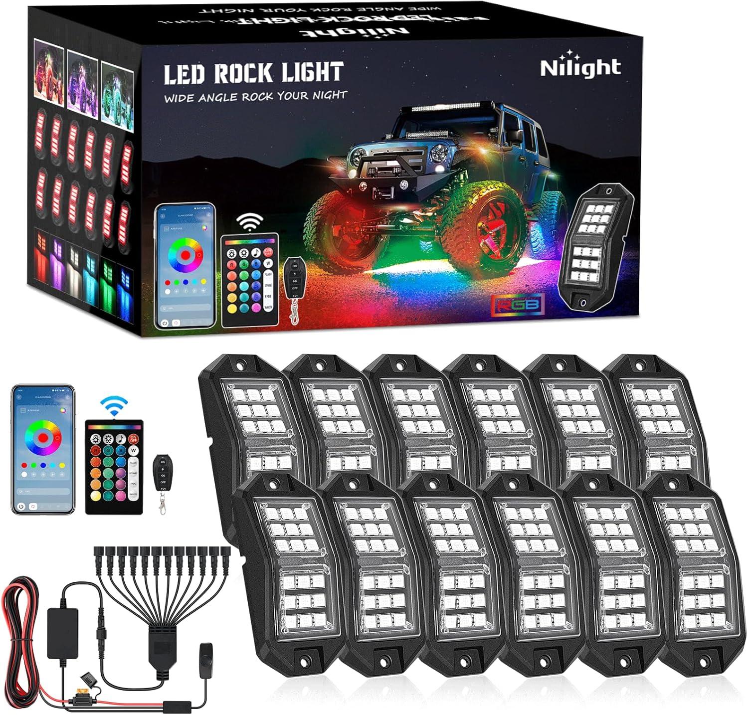image:imageNilight RGB LED Rock Lights Kit 8 PCS Underglow Multicolor Neon Light Pod with Magnetic Base Bluetooth App Control Flashing Music Mode IP68 Wheel Well Light for Truck ATV UTV RZR SUVRGB 18LED