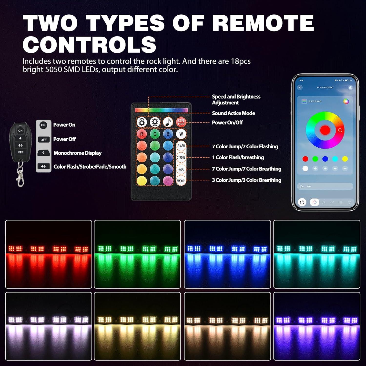 image:imageNilight RGB LED Rock Lights Kit 8 PCS Underglow Multicolor Neon Light Pod with Magnetic Base Bluetooth App Control Flashing Music Mode IP68 Wheel Well Light for Truck ATV UTV RZR SUVRGB 18LED