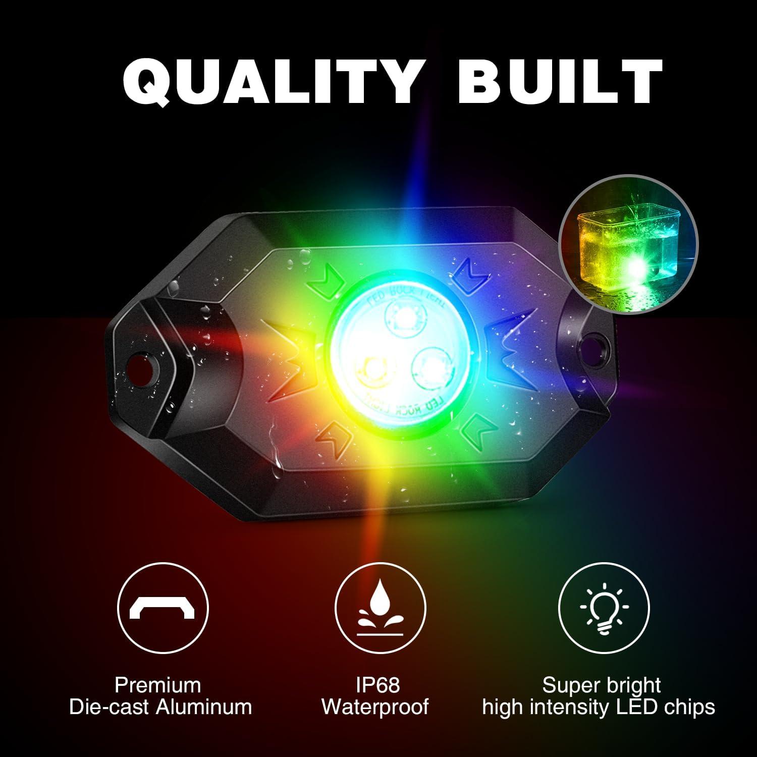 image:imageNilight RGB LED Rock Lights Kit 8 PCS Underglow Multicolor Neon Light Pod with Magnetic Base Bluetooth App Control Flashing Music Mode IP68 Wheel Well Light for Truck ATV UTV RZR SUVRGB 3LED