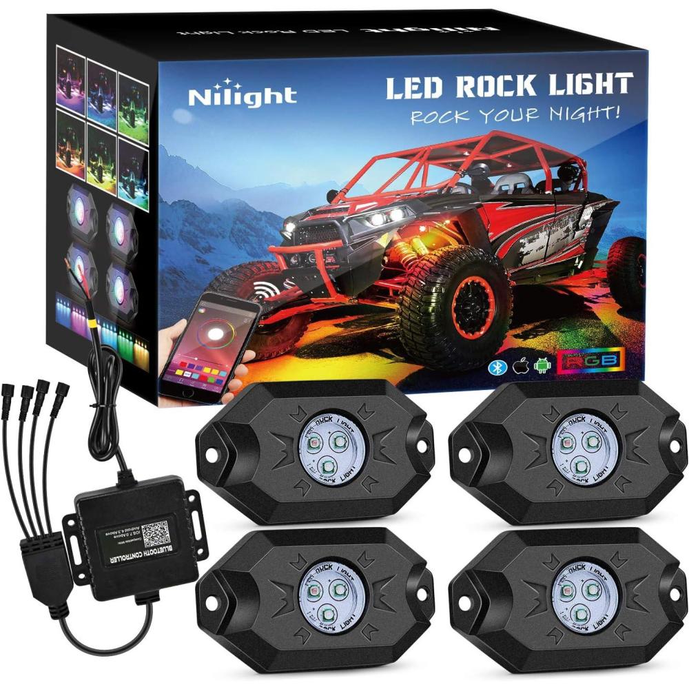 image:imageNilight RGB LED Rock Lights Kit 8 PCS Underglow Multicolor Neon Light Pod with Magnetic Base Bluetooth App Control Flashing Music Mode IP68 Wheel Well Light for Truck ATV UTV RZR SUVRGB 3LED