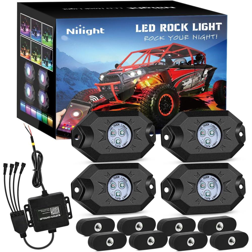 image:imageNilight RGB LED Rock Lights Kit 8 PCS Underglow Multicolor Neon Light Pod with Magnetic Base Bluetooth App Control Flashing Music Mode IP68 Wheel Well Light for Truck ATV UTV RZR SUVRGB 3LED wMagnetic base