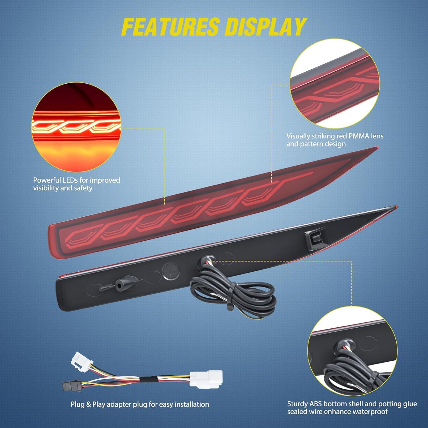 image:imageNilight Rear Bumper Tail Light Compatible with 2023 2024 Honda CRV Red Lens LED Reflector Rear Bumper Lamps Brake Turn Signal Sequential Flashing Driving Taillights ReplacementRed