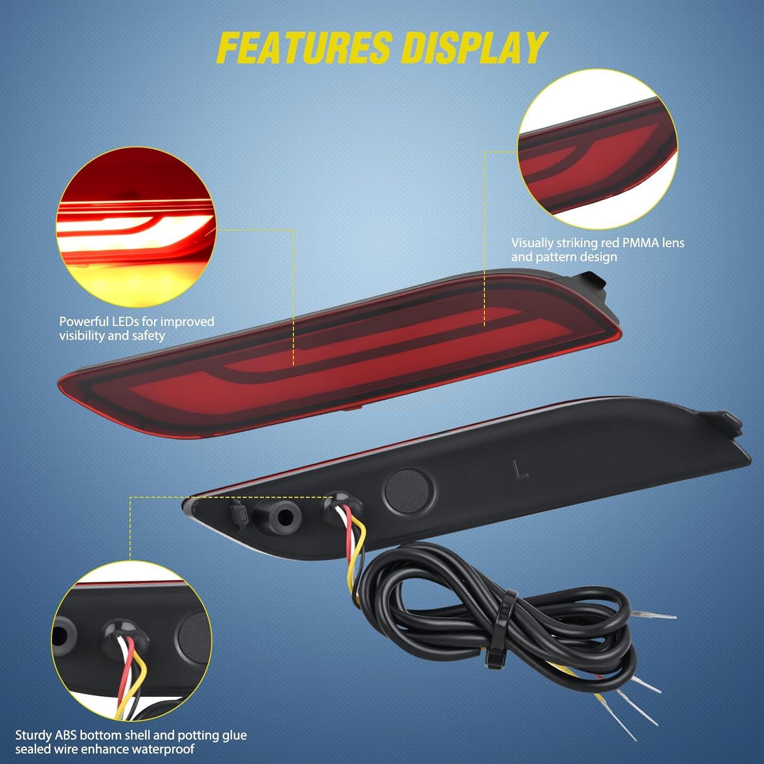 image:imageNilight Rear Bumper Tail Light Compatible with 2023 2024 Honda CRV Red Lens LED Reflector Rear Bumper Lamps Brake Turn Signal Sequential Flashing Driving Taillights ReplacementRed