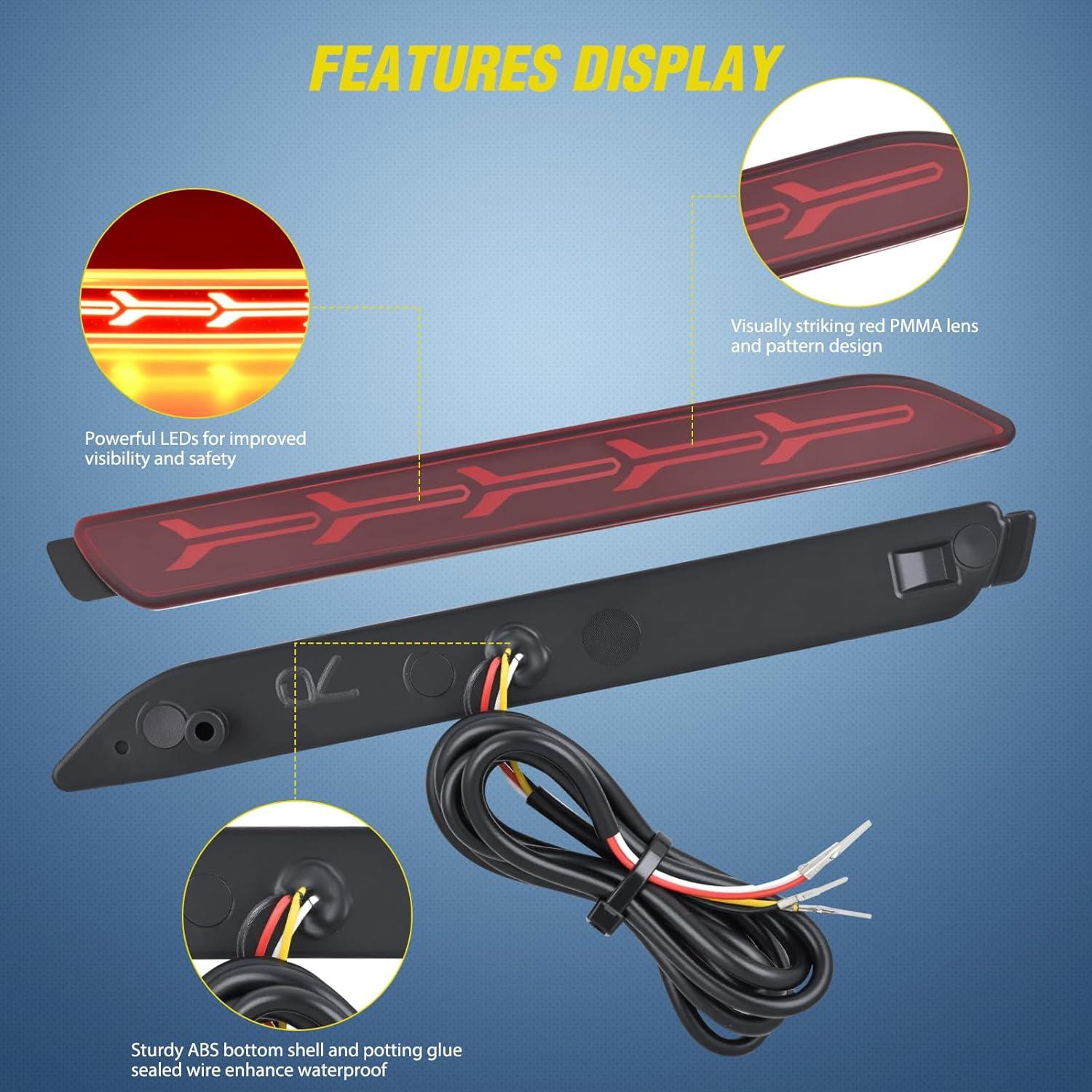 image:imageNilight Rear Bumper Tail Light Compatible with 2023 2024 Honda CRV Red Lens LED Reflector Rear Bumper Lamps Brake Turn Signal Sequential Flashing Driving Taillights ReplacementRed