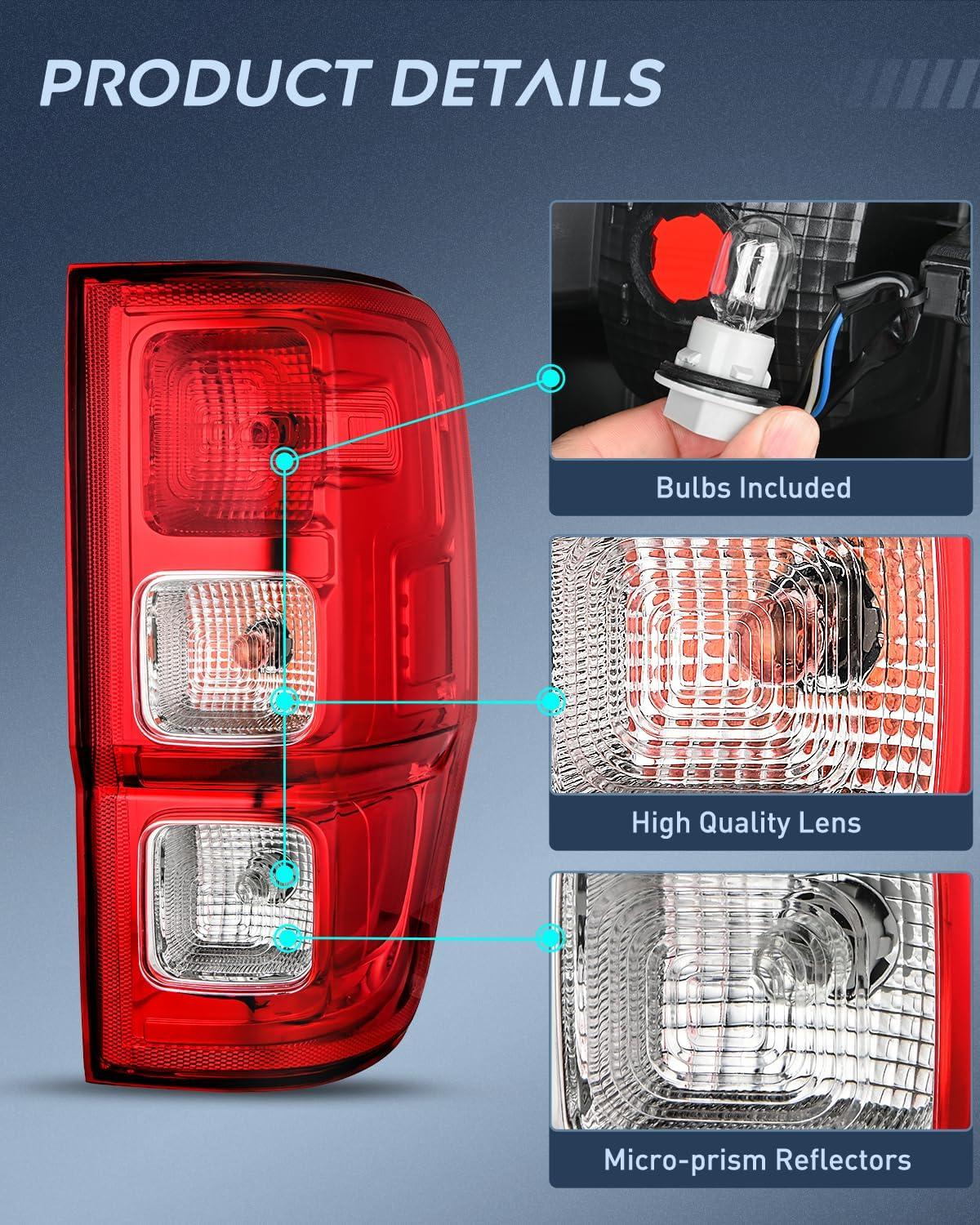 image:imageNilight Tail Light Assembly Compatible with 2019 2020 2021 2022 2023 Ford Ranger XL wo Blind Spot Halogen Type Rear Taillight Lamp Replacement OE Style Driver and Passenger SidePassenger Side