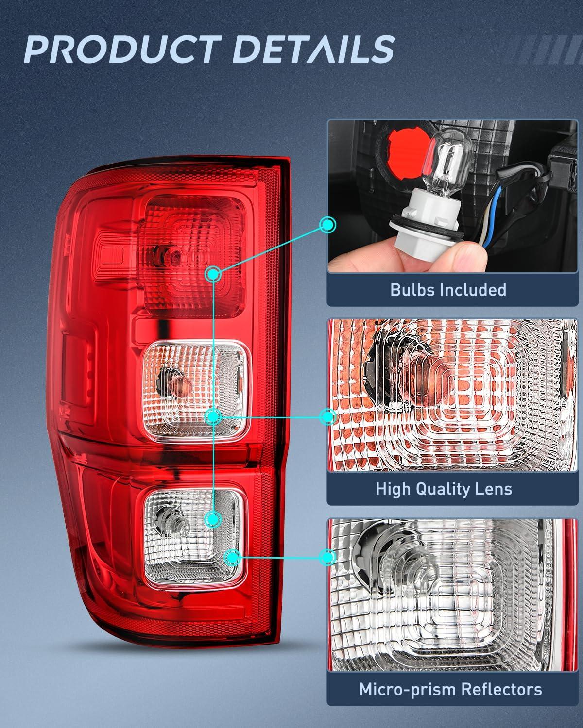 image:imageNilight Tail Light Assembly Compatible with 2019 2020 2021 2022 2023 Ford Ranger XL wo Blind Spot Halogen Type Rear Taillight Lamp Replacement OE Style Driver and Passenger SideDriver Side