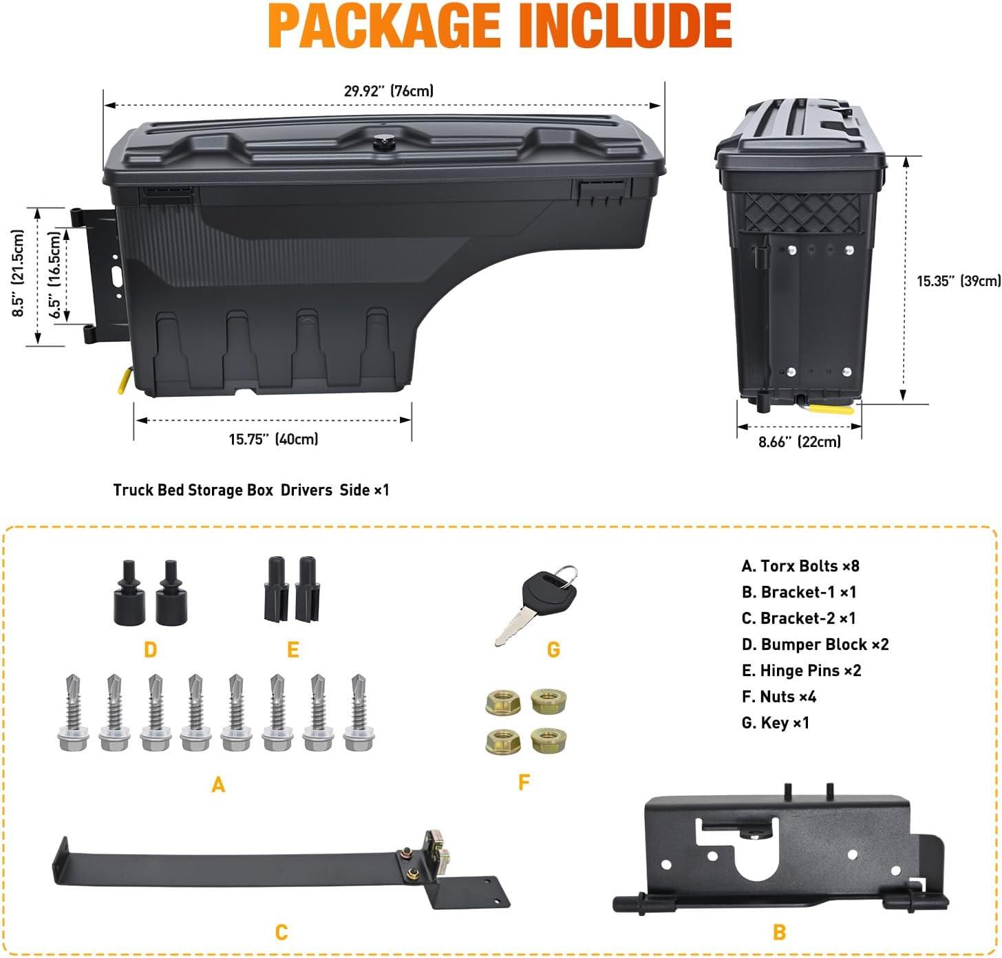 image:imageNilight Truck Bed Tool Box Left Drivers Side Truck Tool Box Fit for Ford F150 19992014 ABS Swing Case Truck Bed Storage Box with Lockable Lid Waterproof Wheel Well Toolbox BlackFor Dodge Ram 1500 2500 20022018 Driver Side