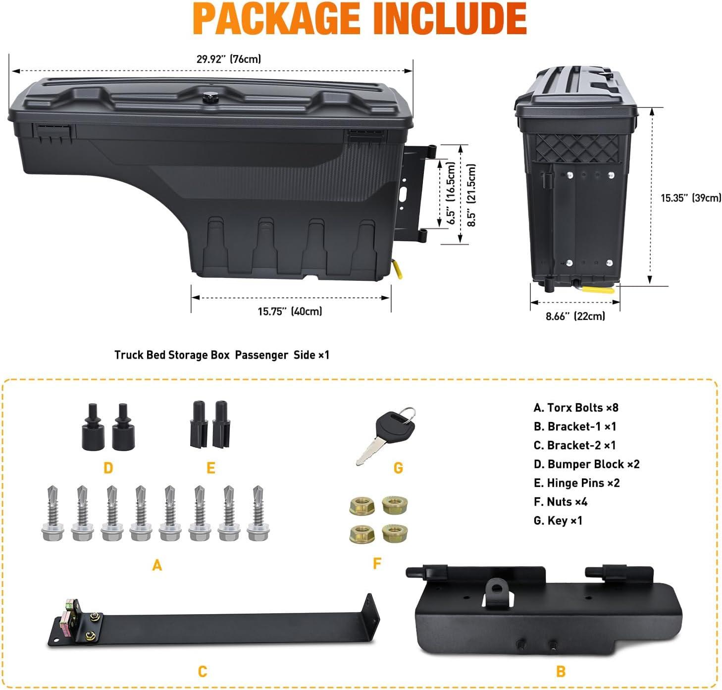 image:imageNilight Truck Bed Tool Box Left Drivers Side Truck Tool Box Fit for Ford F150 19992014 ABS Swing Case Truck Bed Storage Box with Lockable Lid Waterproof Wheel Well Toolbox BlackFor Ford F250350 19992016 Passenger Side