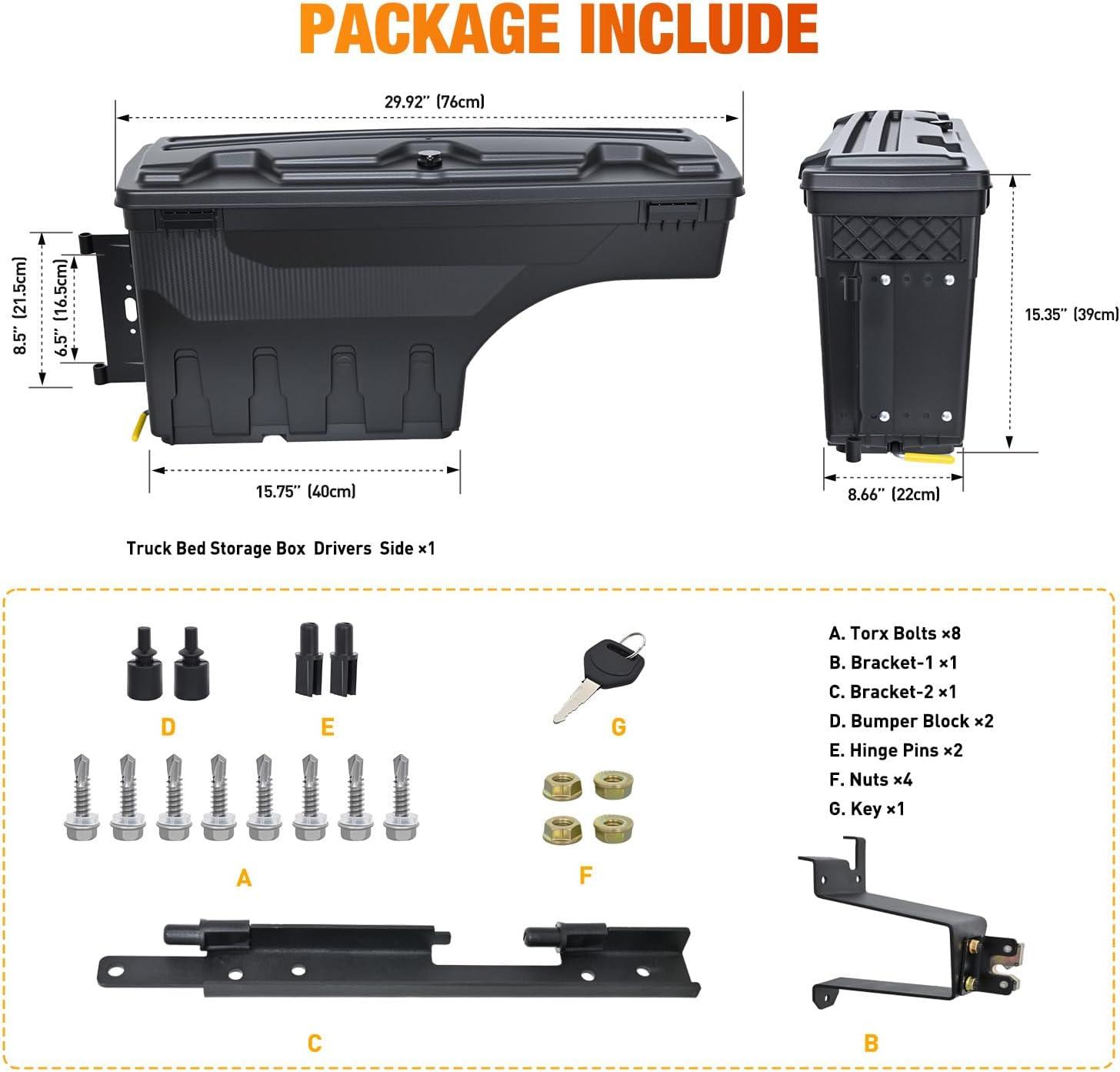 image:imageNilight Truck Bed Tool Box Left Drivers Side Truck Tool Box Fit for Ford F150 19992014 ABS Swing Case Truck Bed Storage Box with Lockable Lid Waterproof Wheel Well Toolbox BlackFor Silverado Sierra 20192020 Driver Side