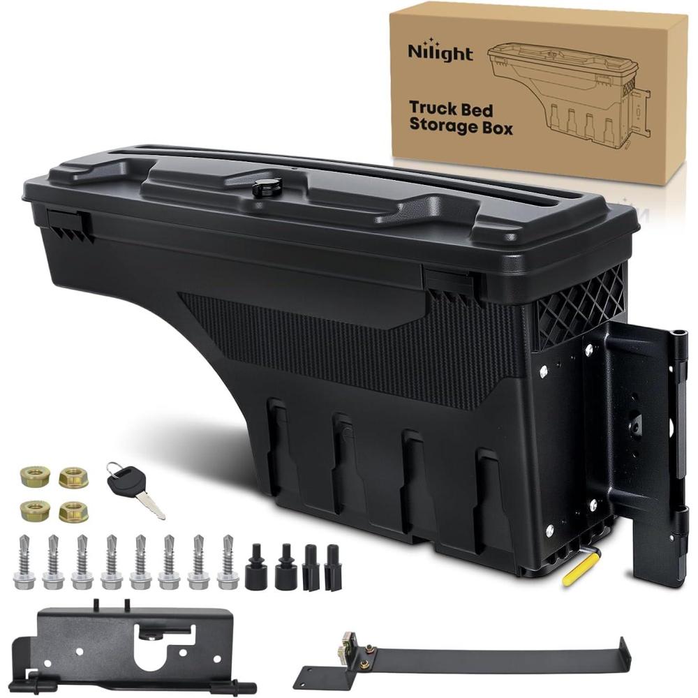 image:imageNilight Truck Bed Tool Box Left Drivers Side Truck Tool Box Fit for Ford F150 19992014 ABS Swing Case Truck Bed Storage Box with Lockable Lid Waterproof Wheel Well Toolbox BlackFor Dodge Ram 1500 2500 20022018 Passenger Side