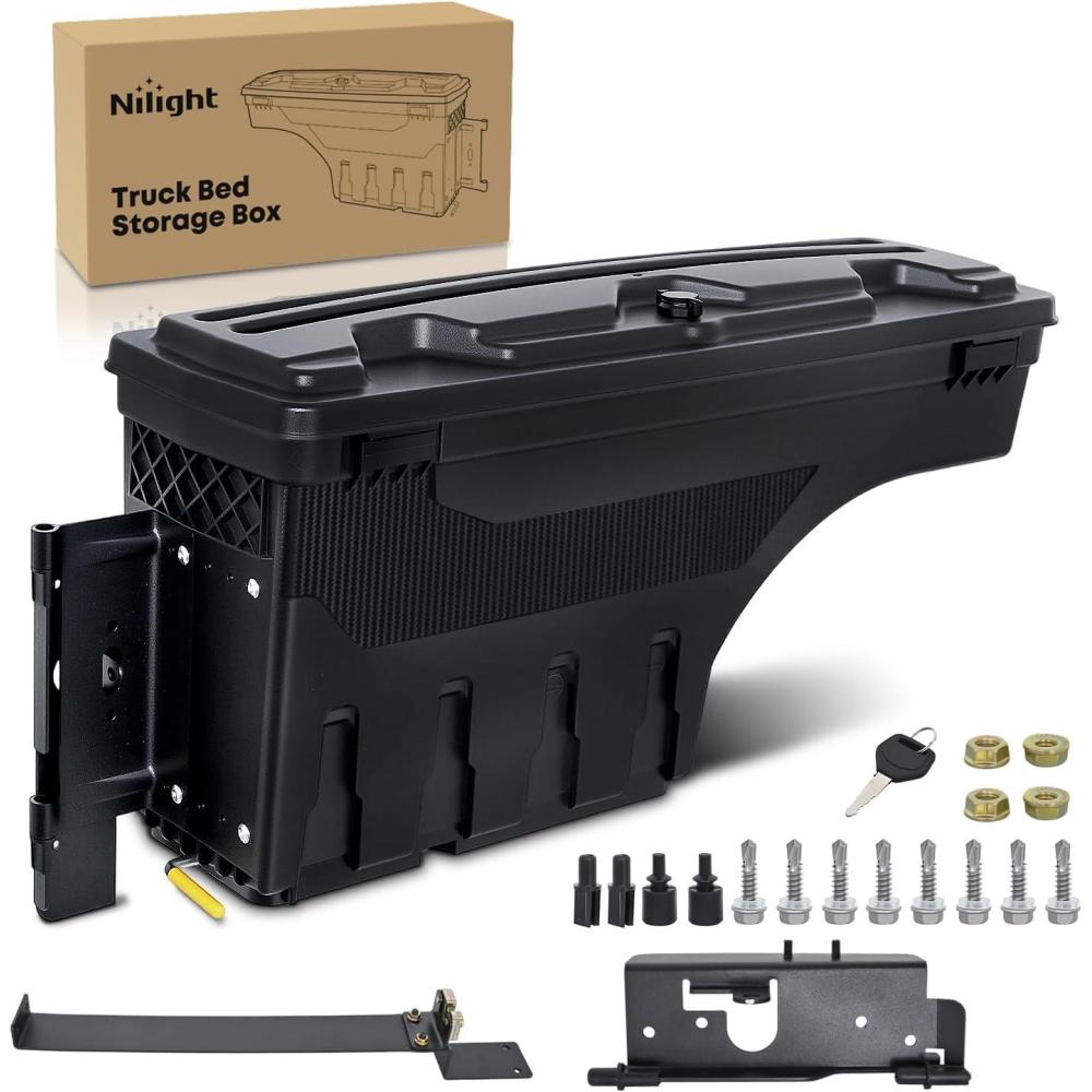 image:imageNilight Truck Bed Tool Box Left Drivers Side Truck Tool Box Fit for Ford F150 19992014 ABS Swing Case Truck Bed Storage Box with Lockable Lid Waterproof Wheel Well Toolbox BlackFor Dodge Ram 1500 2500 20022018 Driver Side