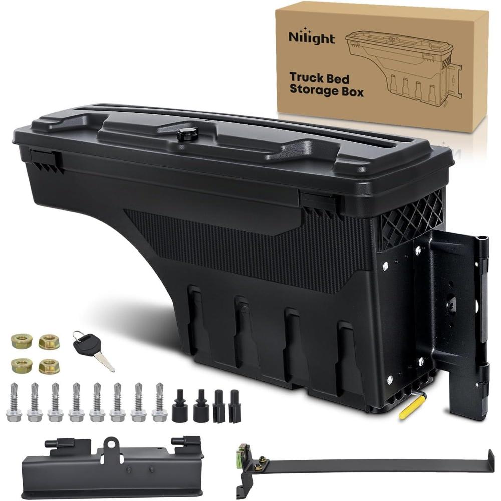 image:imageNilight Truck Bed Tool Box Left Drivers Side Truck Tool Box Fit for Ford F150 19992014 ABS Swing Case Truck Bed Storage Box with Lockable Lid Waterproof Wheel Well Toolbox BlackFor Silverado Sierra 20072018 Passenger Side