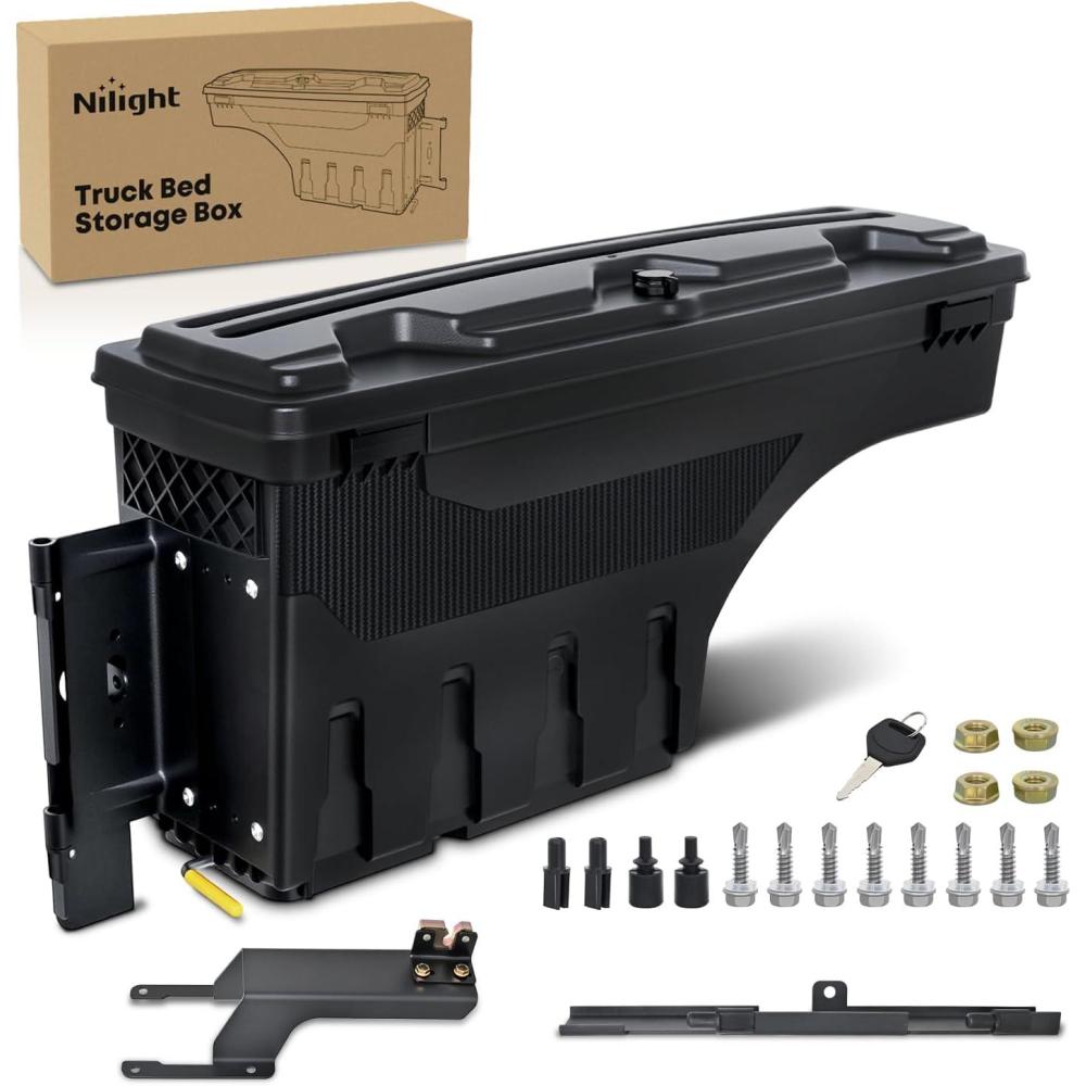 image:imageNilight Truck Bed Tool Box Left Drivers Side Truck Tool Box Fit for Ford F150 19992014 ABS Swing Case Truck Bed Storage Box with Lockable Lid Waterproof Wheel Well Toolbox BlackFor Ford F250350 20172021 Driver Side