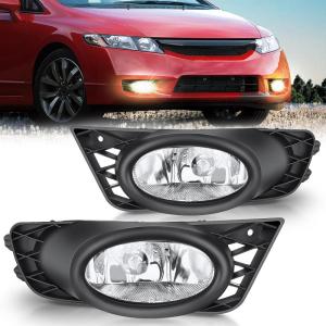 Nilight Fog Lights Assembly Compatible with 2002 2003 2004 Acura RSX Left Driver and Right Passenger Side Amber Lens w/H11 12V 55W Bulbs(2009-2011 Honda Civic Clear)