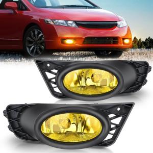 Nilight Fog Lights Assembly Compatible with 2002 2003 2004 Acura RSX Left Driver and Right Passenger Side Amber Lens w/H11 12V 55W Bulbs(2009-2011 Honda Civic Amber)