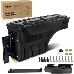 Nilight Truck Bed Tool Box Left Drivers Side Truck Tool Box Fit for Ford F-150 1999-2014 ABS Swing Case Truck Bed Storage Box with Lockable Lid Waterproof Wheel Well Toolbox Black(For Ford F-250/350 1999-2016 Driver Side)